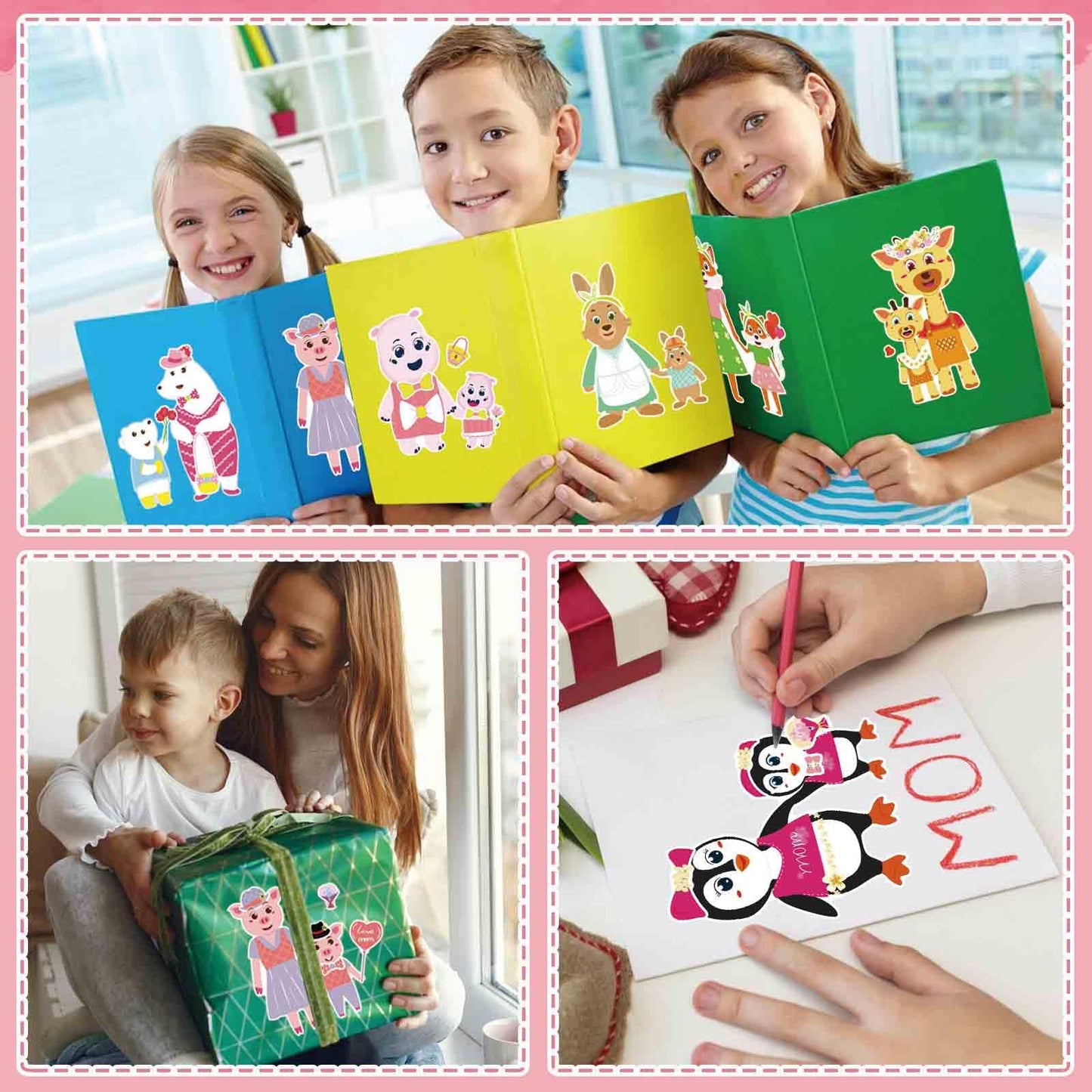 24 Sheets Mothers Day Stickers for Kids, Make Your Own Animal Stickers, Happy Mothers Day Craft Sticker, Love Mom Sticker, Mother' s Day Party Supplies