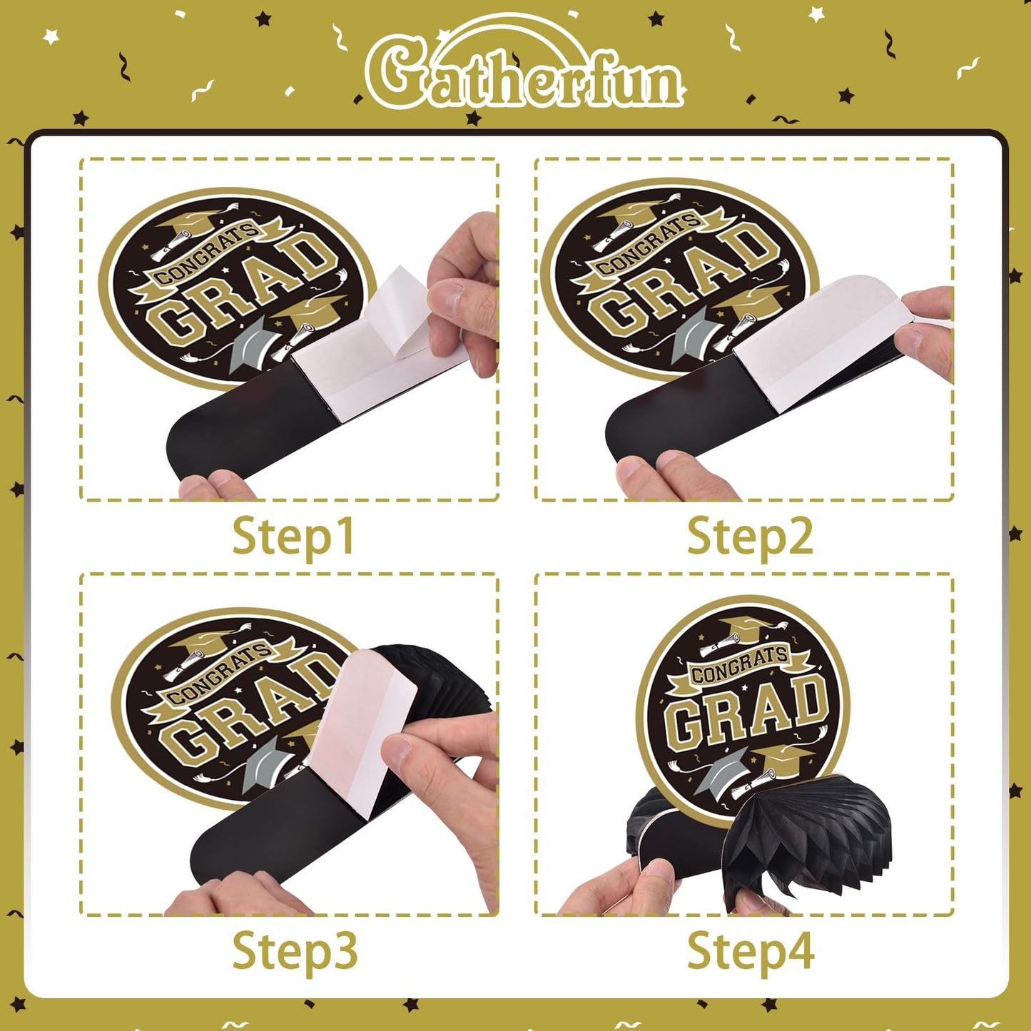 9PCS Graduation Party Decorations Class of 2026 Congrats Grad Table Centerpiece Congratulate Graduation Honeycomb Table Toppers for Graduation Party Supplies(Black）