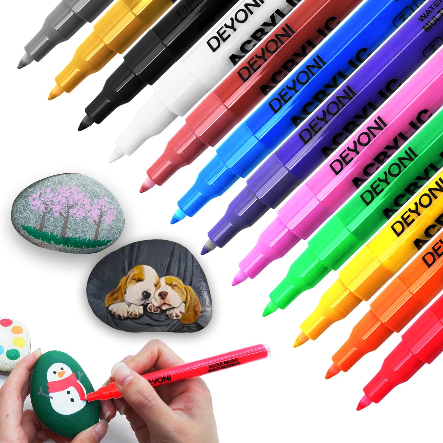 DEYONI 12 Colors Acrylic Paint Pens for Kid 0.7mm, Extra Fine Paint Pens Acrylic Markers Canvas, Rock Painting, Wood, Fabric, Ceramic, Stone, Metal, Art Supplies