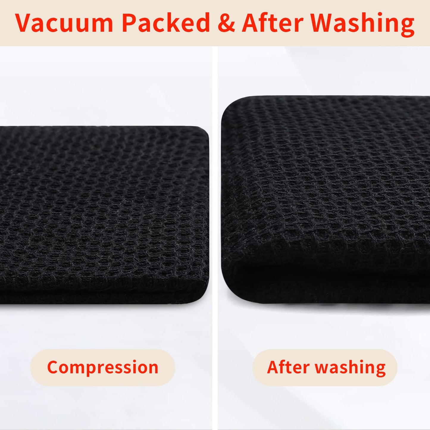 100% Cotton Waffle Weave Kitchen Dish Towels, Ultra Soft Absorbent Quick Drying Cleaning Towel, 13 x 28 Inches, 6-Pack, Black