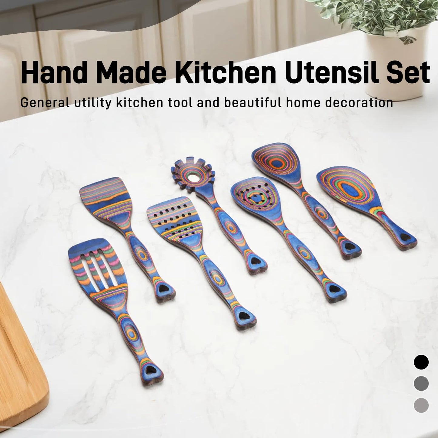 Pakkawood Wooden Cooking Utensils Set 7-Piece-Wooden Spoons for cooking, Wooden Utensil set with Ergonomic Non-Slip Handles, Heat-Resistant & Stylish Cooking Spoons, Non-Stick Spoon