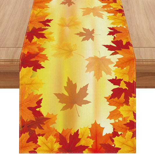 Linen Orange Watercolor Maple Leaf Fall Table Runner 72 Inches Long Farmhouse Fall Autumn Thanksgiving Home Kitchen Dining Room Table Decoration