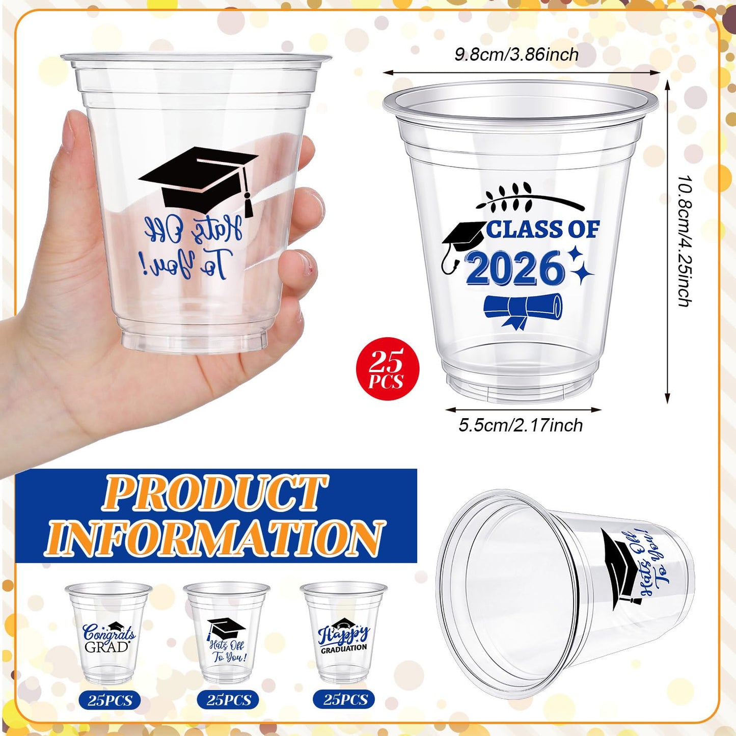 Eaasty 100 Pcs 12oz Graduation Cups 2026 Disposable Plastic Cups for Class of 2026 Graduation Party Congrats Grad Elegant Party Supplies Tableware Decorations (Blue)