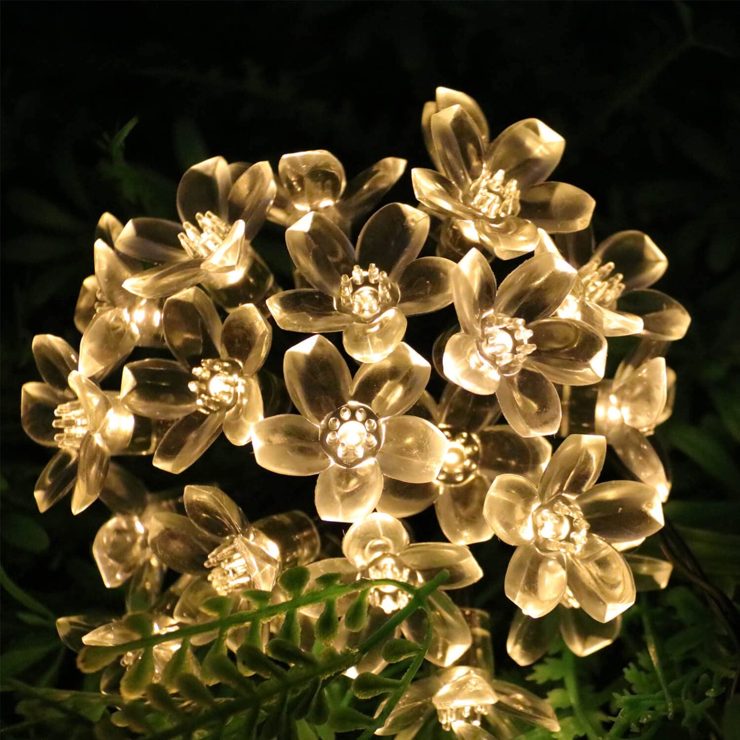 SEMILITS Outdoor Solar String Lights 50LED Flower Shaped Solar Fairy Lights for Christmas Garden Decoration Warm White