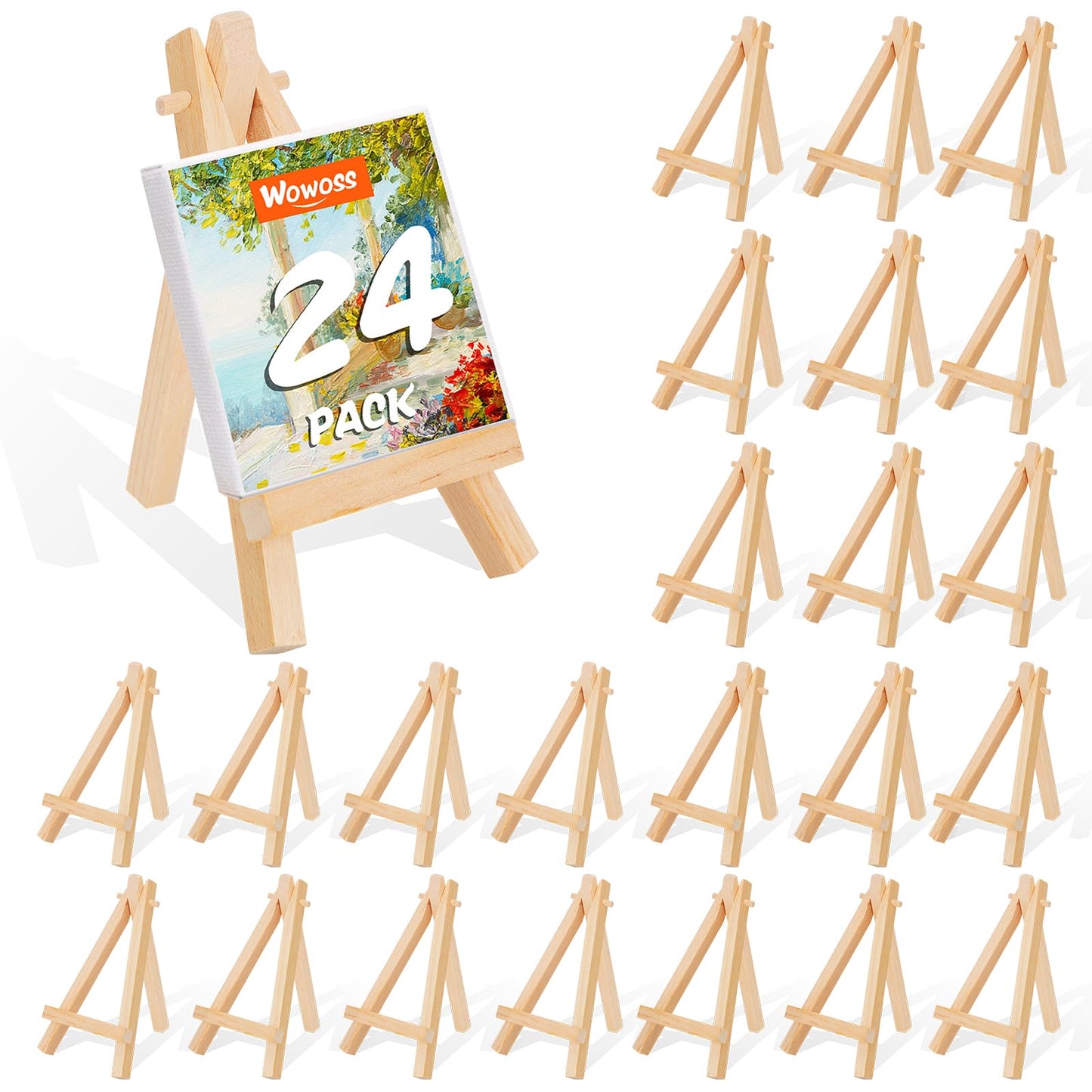 5" Mini Wood Display Easel 24 Pack, Natural Wooden Small Easel Stand for Signs, Small Canvases, Table Display, Pictures, Photos, Wedding Place Cards, Crafts and Other Smaller Projects