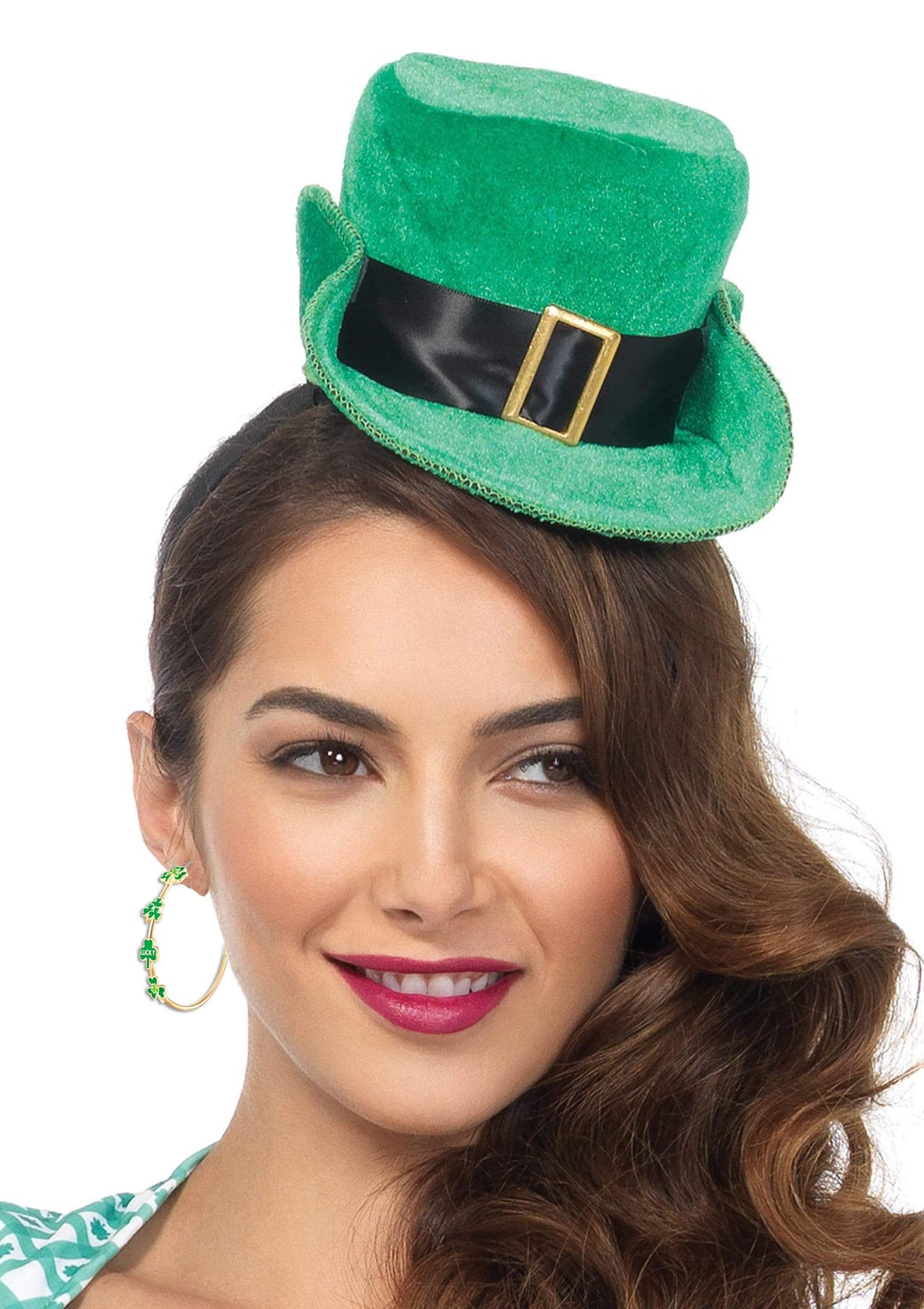 BVGA St Patrick's Day Hoop Earrings Green Shamrock Charm Earrings Festive Clover Luck Hat Leprechaun Funny Irish Hoop Earrings Jewelry Gift for Women