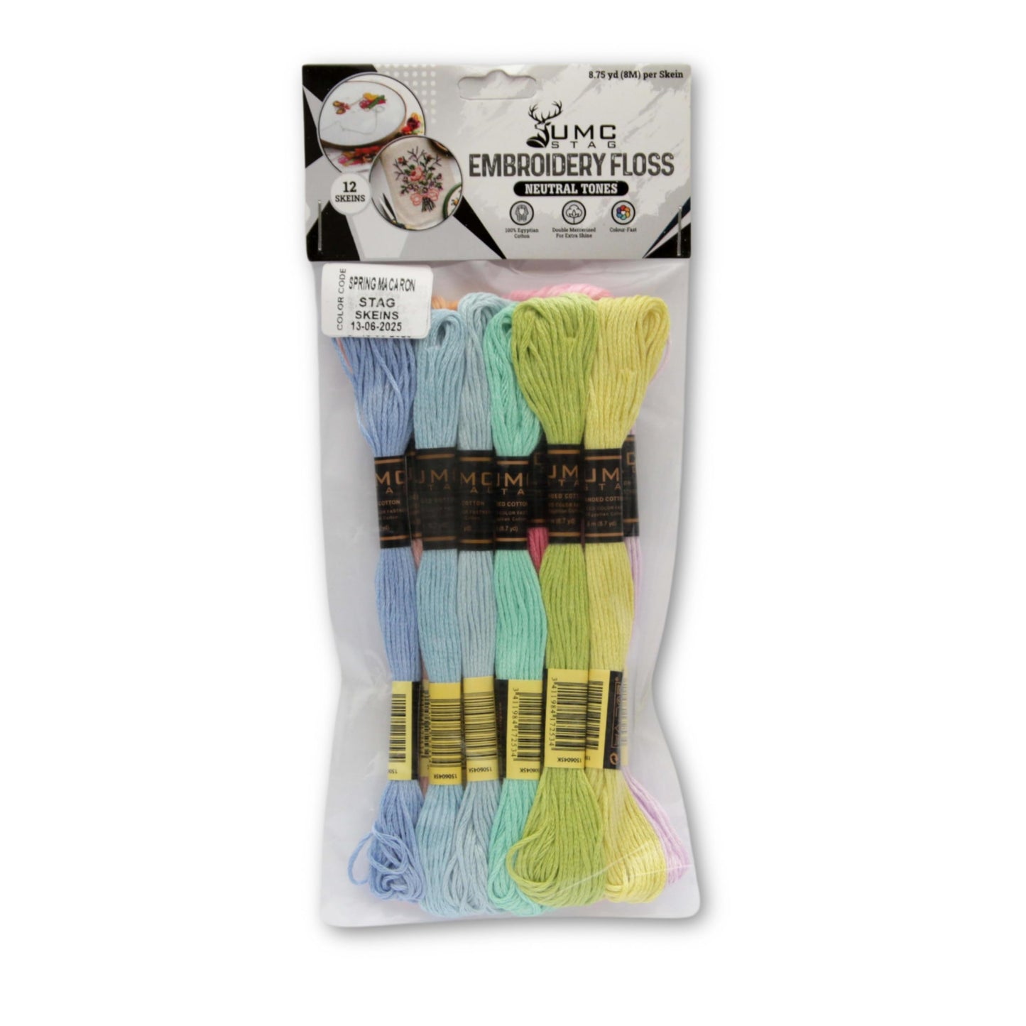 Pack of 12 Popular Colours Premium Embroidery Thread | 100% Egyptian Cotton Premium Skeins | Cross Stitch Embroidery Floss | Oeko TEX Certified| (12, Spring Macaron)