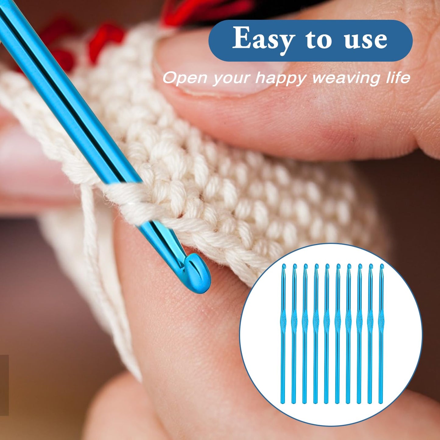 10Pcs 5mm Crochet Hook, Aluminum Knitting Needles Craft Yarn, Crochet Hook for DIY Craft, Gold Crochet Needles for Knitting Scarf(Blue)