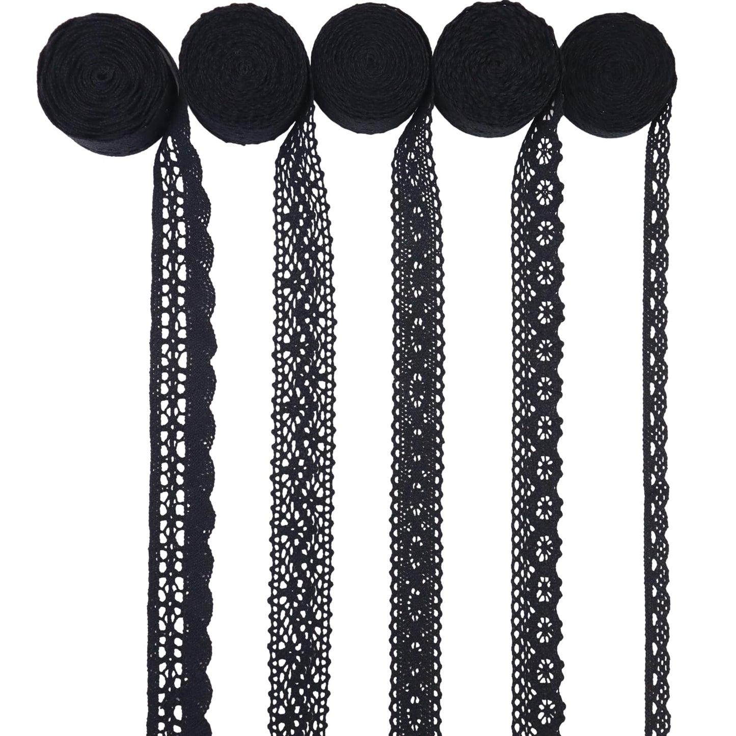 Black Lace Ribbon 15 Yards Cotton Lace Trim Crochet Sewing Lace for Crafts, Gift Wrapping, Decoration