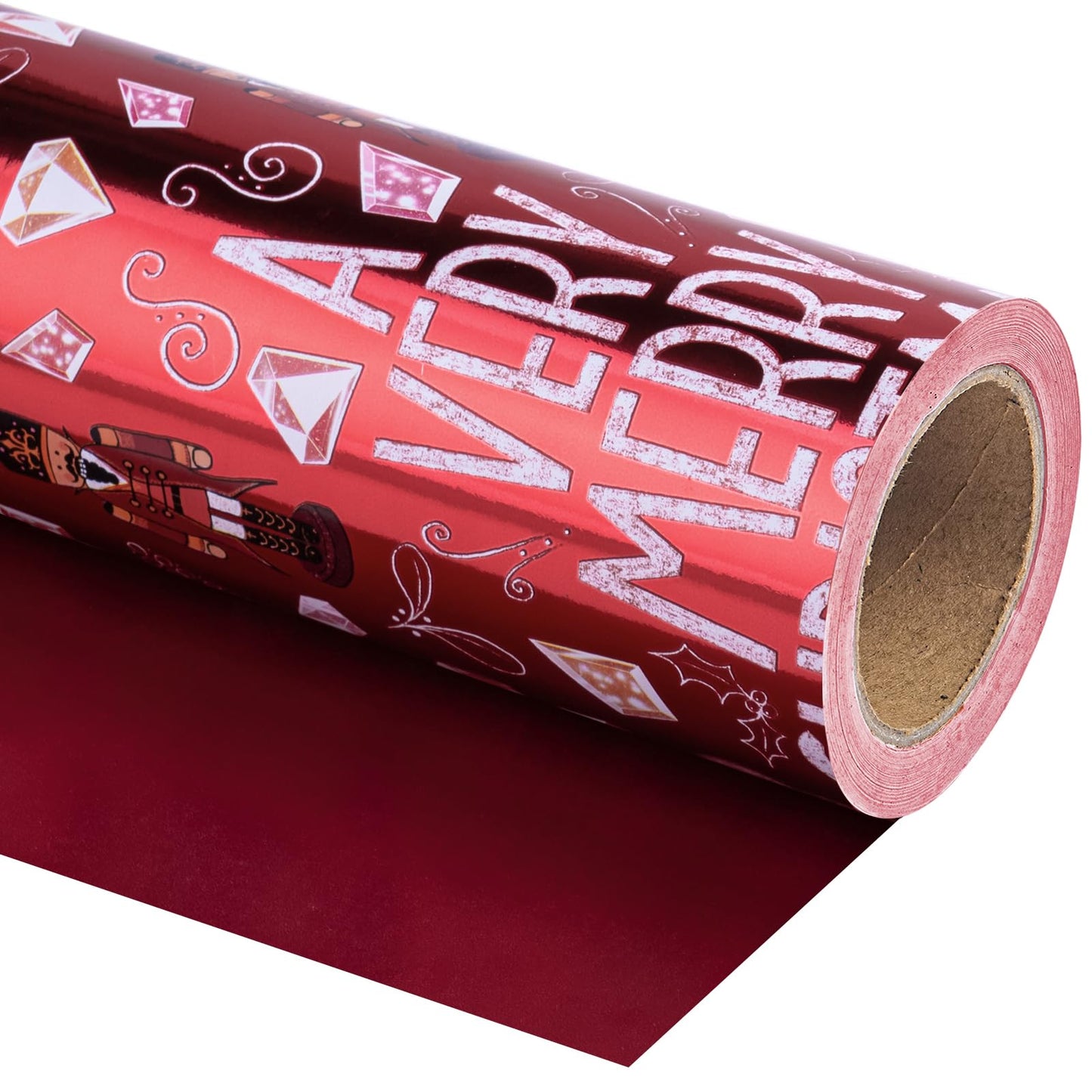 Reversible Nutcracker Christmas Wrapping Paper - Mini Roll - 17 Inch x 33 Feet - Merry Christmas Nutcracker Wrapping Paper with Metallic Foil Shine for Xmas Holiday, Party Celebration
