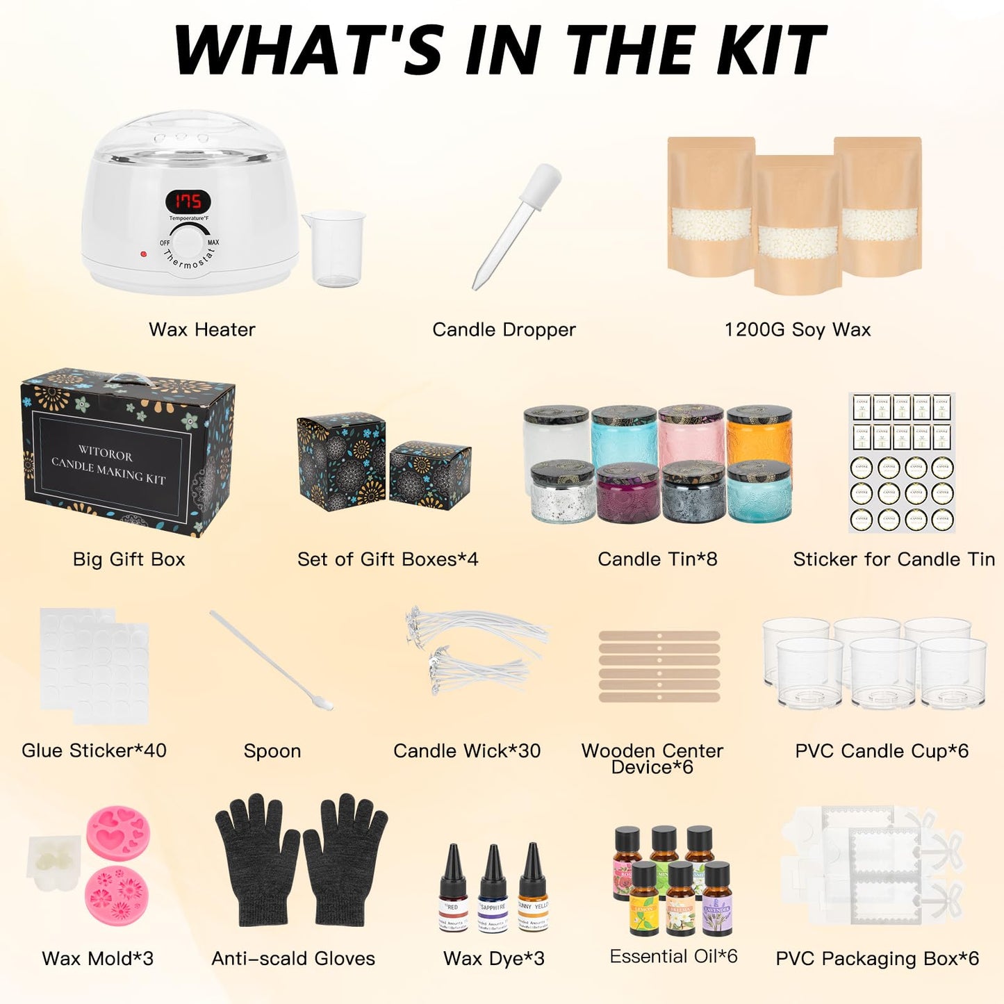 Candle Making Kit, Scented Candles Making Kit Supplies with Digital Soy Wax Melt Warmer Candle Making Complete Kit for Adults Beginners DIY Starters