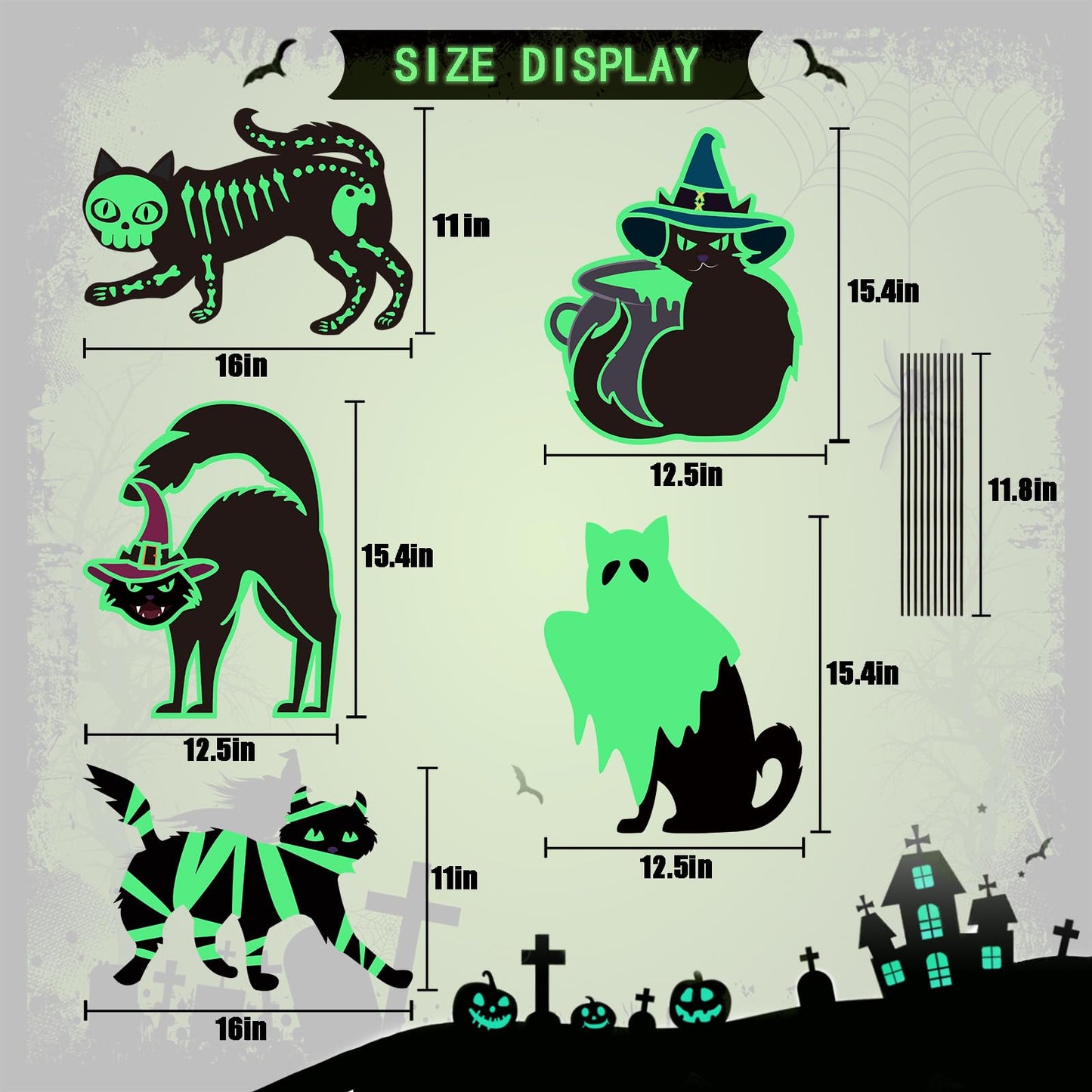 Halloween Yard Decorations Outdoor Signs - 5pcs Black Cat Halloween Decor Yard Signs with Stakes, Mummy Ghost Witch Skeleton Cat Glow in Dark for Halloween Party Supplies Garden Lawn Decorations
