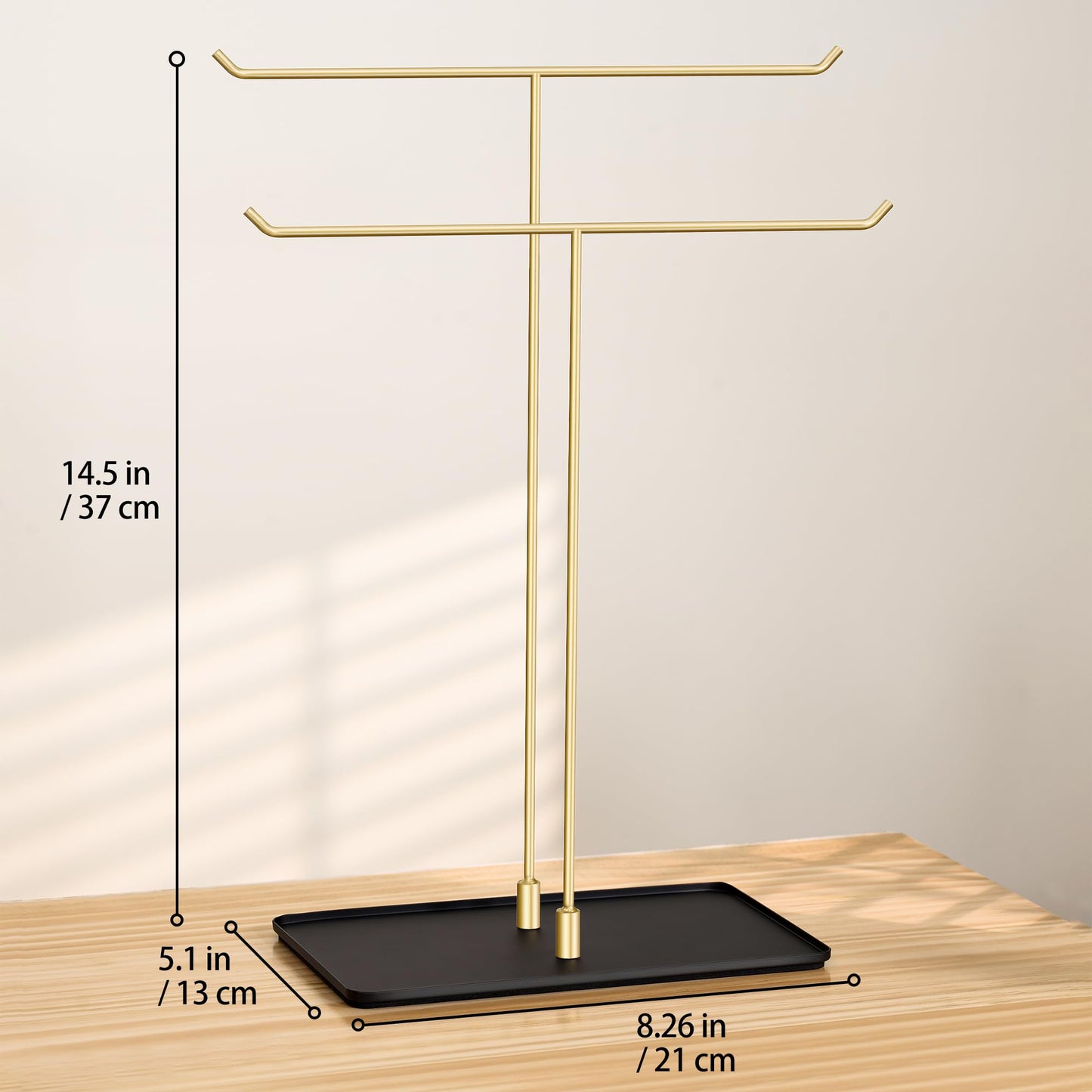 bussdis Necklace Holder Jewelry Stand Organizer for Necklaces and Bracelets, Metal Display Stand, Gift for Women, Ideal for Home, Bedroom, or Vanity, Gold and Black