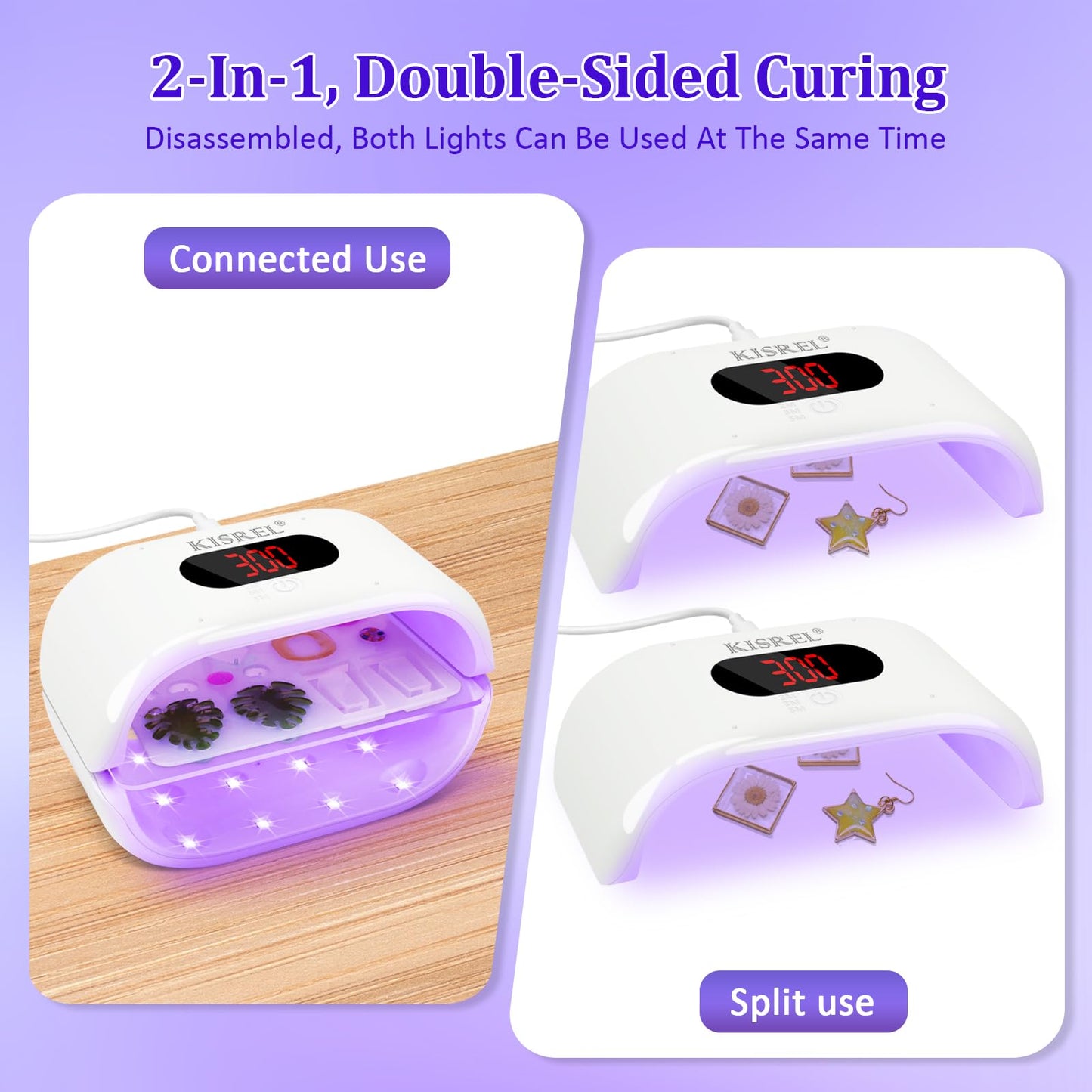UV Light for Resin, Large Double-Sided Light with UV Flashlight, 2-in-1 Detachable Resin Curing Machine, 3-Speed Digital Display, 36w Fast Curing Lamp for Crafts, Jewellery Making