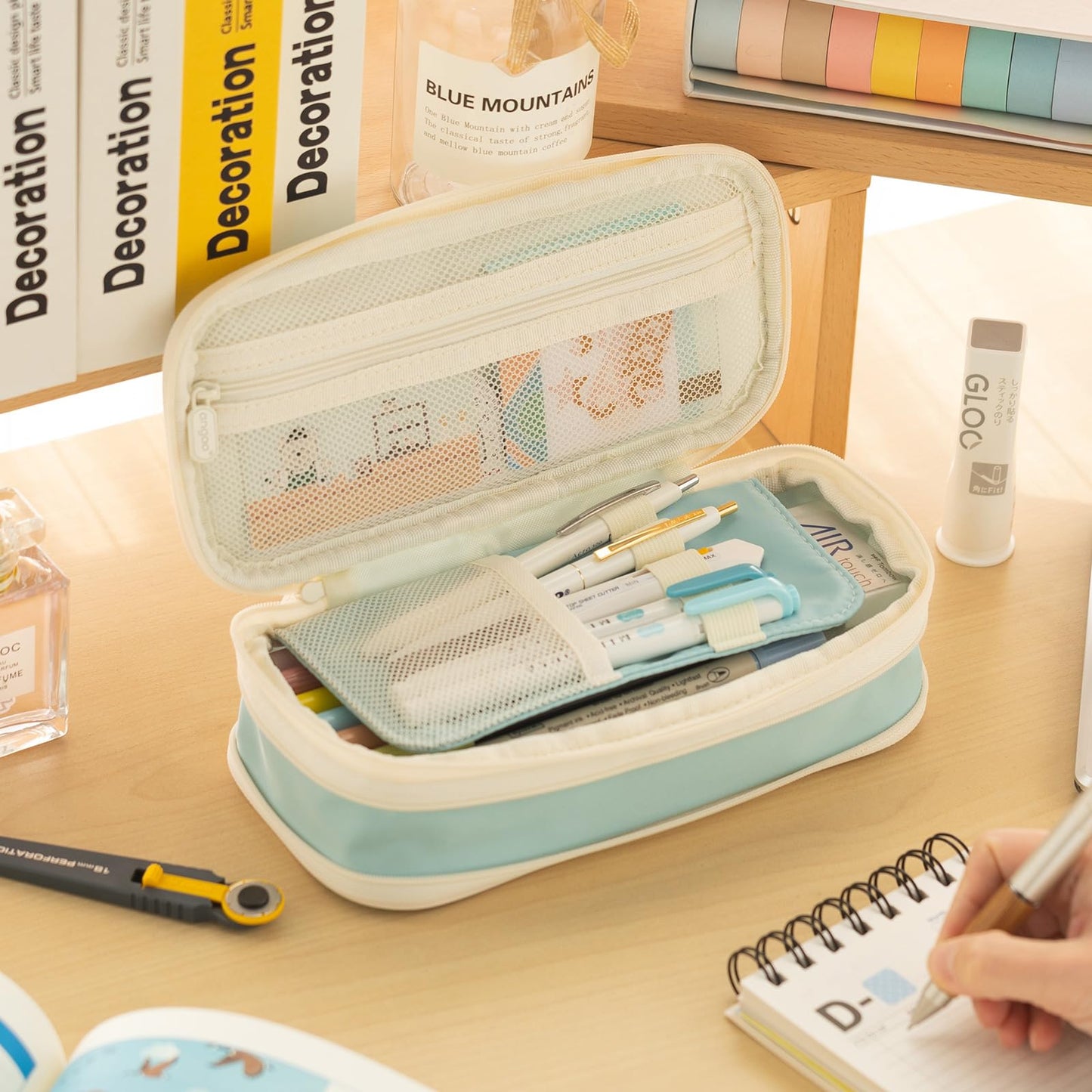 EASTHILL Big Capacity Pencil Case Large Pencil Pouch Stationery Pen Bag for Teen Girls-Blue