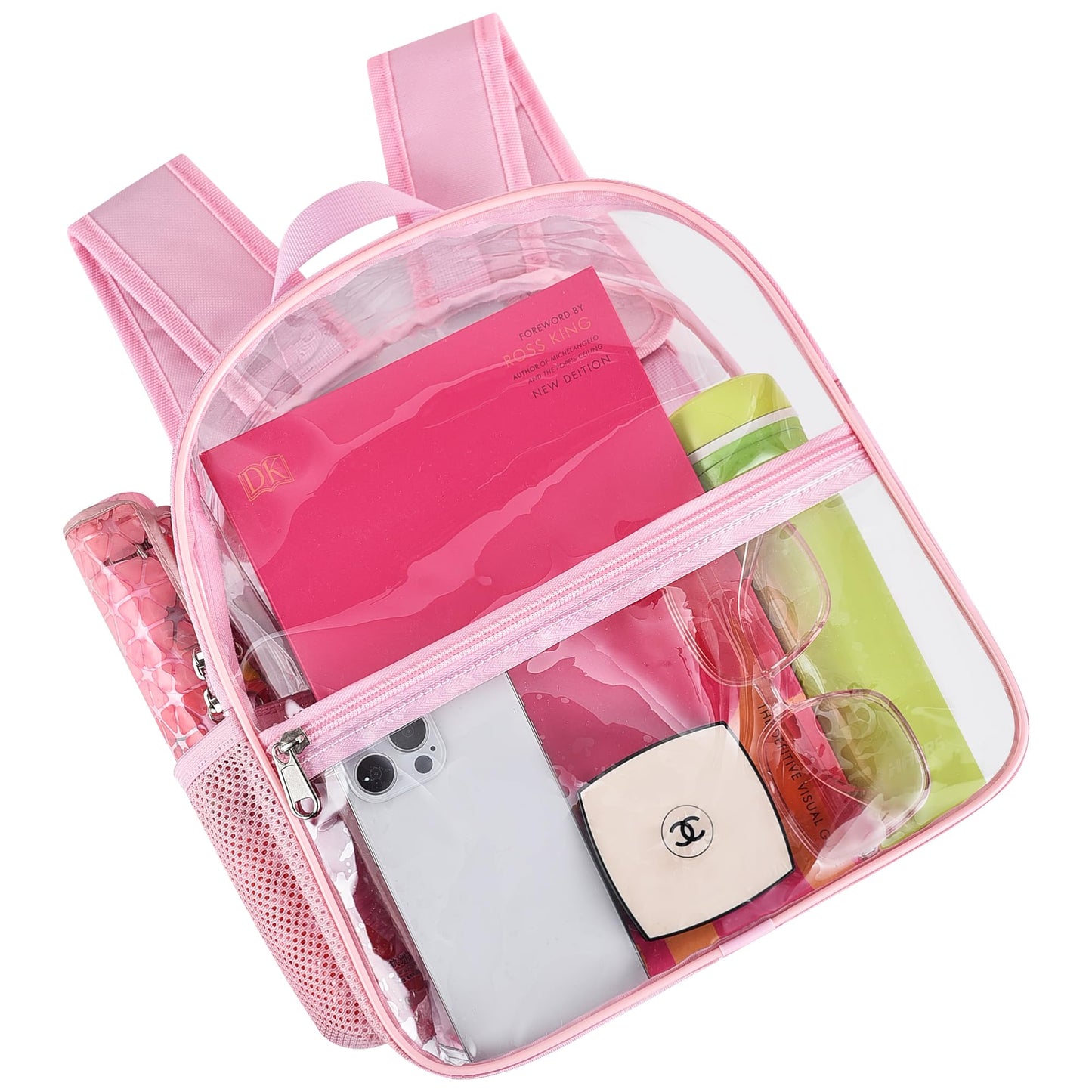 Oraben Clear Backpack Stadium Approved 12×12×6, Small Clear Backpack Transparent Backpack for Sports Event Concert (Pink)