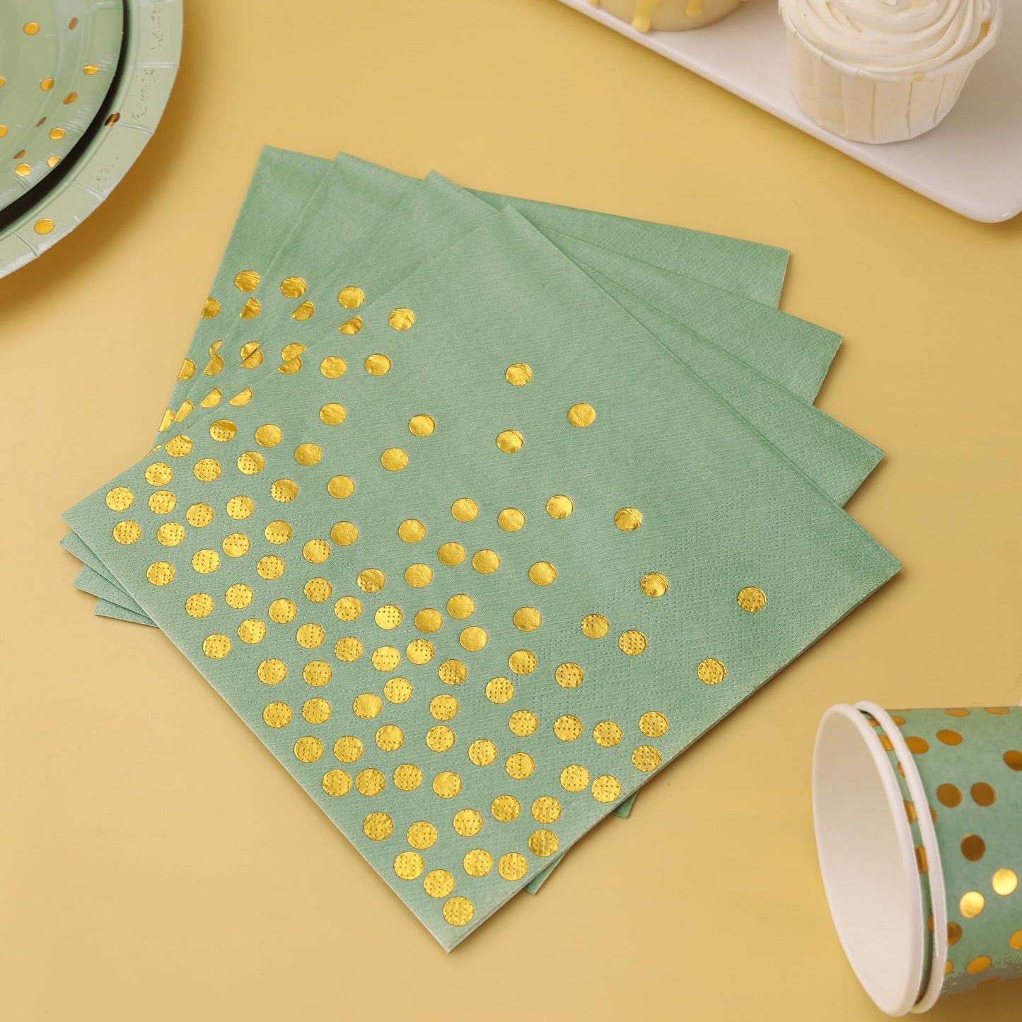175 Pcs Sage Green Plates and Napkins Party Supplies - Sage Green Paper Plates Serve 25 Guests - Sage Green and Gold Disposable Plates Sets for Holiday Wedding Birthday Party Decoration