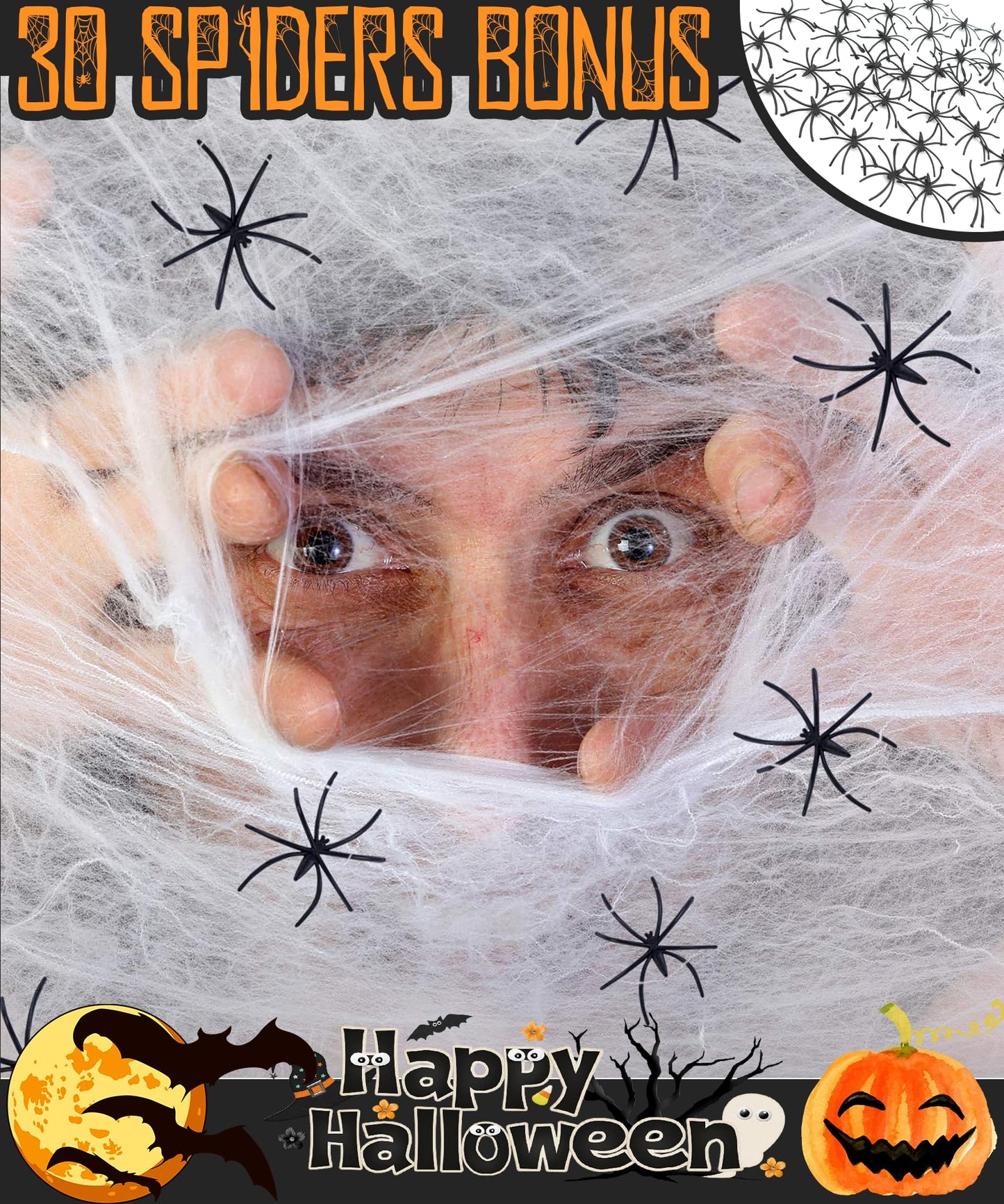Spider Webs Halloween Decorations Outdoor & Indoor - 1200 sqft & Extra 30 Fake Spiders - Durable & Stretchable Halloween Yard Decorations Party Favorsor Party Supplies