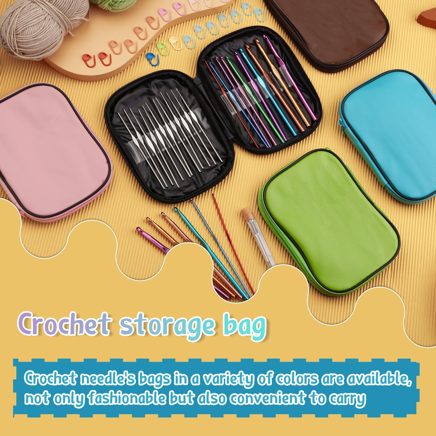 IMZAY 110 Pcs Crochet Hooks Set, Crochet Kit Crochet Hooks Kit with Storage Case, Ergonomic Knitting Needles Blunt Needles Stitch Marker DIY Hand Knitting Craft Art Tools for Beginners-Blue