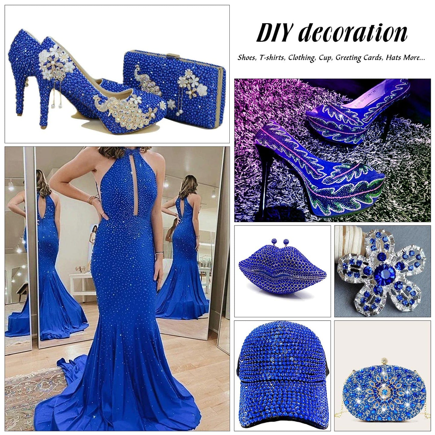 MEIBITE 6796PCS Blue Hotfix Rhinestones Crystal Stones Glass for Fabric Clothes Shirts Sparkly Flat Back Round with Tweezers and Picking Pen (SS6~SS30 Set)