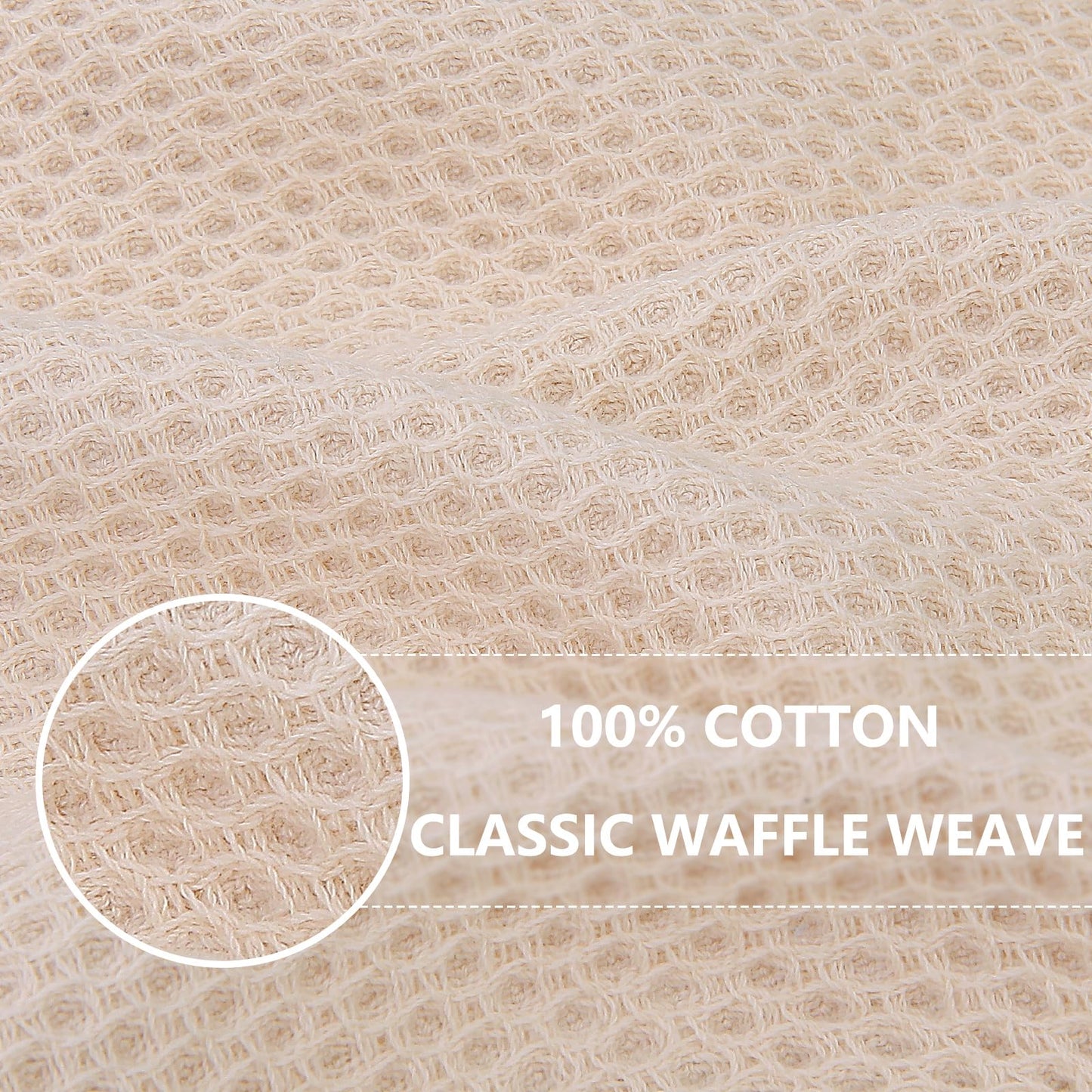 100% Cotton Waffle Weave Kitchen Dish Towels, Ultra Soft Absorbent Quick Drying Cleaning Towel, 13 x 28 Inches, 4-Pack, Beige