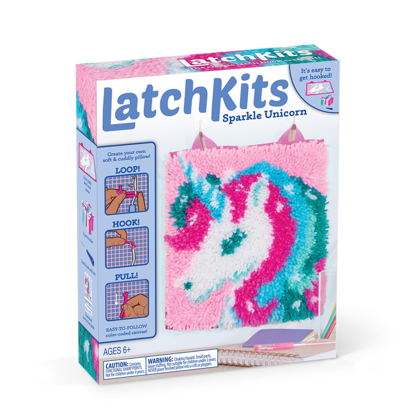 LatchKits Latch Hook Kits for Kids – Kids Crafts, Arts and Crafts, Yarn Art, Wall Hanging & Mini-Rugs, Craft Supplies, Pre-Cut Yarm, Easy Pattern, Hook Included, Arts & Craft, Ages 6+, Unicorn
