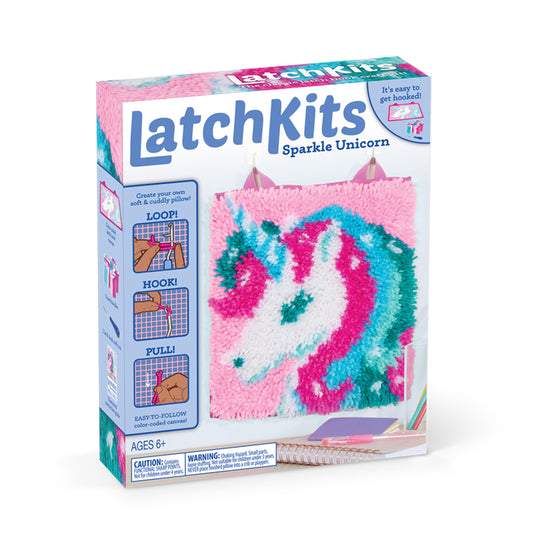 LatchKits Latch Hook Kits for Kids – Kids Crafts, Arts and Crafts, Yarn Art, Wall Hanging & Mini-Rugs, Craft Supplies, Pre-Cut Yarm, Easy Pattern, Hook Included, Arts & Craft, Ages 6+, Unicorn