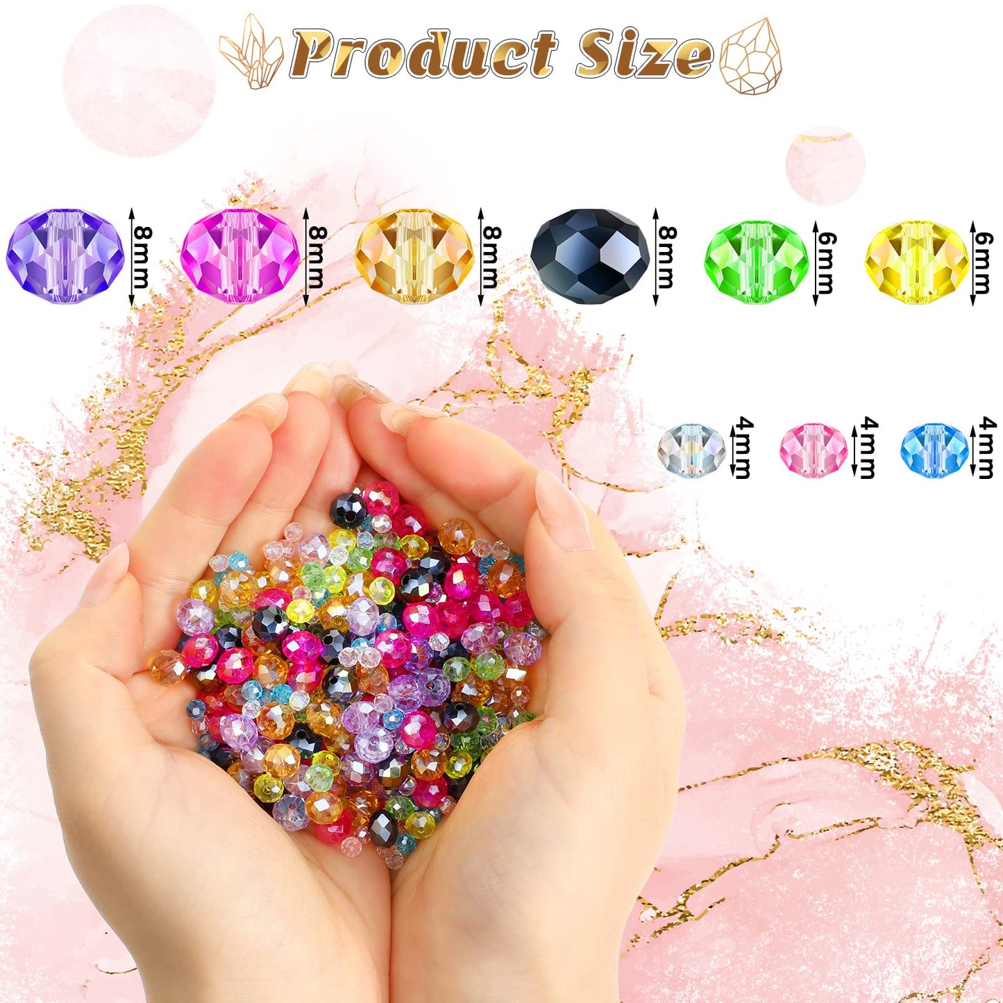 600 Pcs Crystal Glass Beads for Jewelry Making Bulk Faceted Gemstone Rondelle Loose Beads for Bracelet DIY Crafts 8 mm, 6 mm, 4 mm(Multi Color)