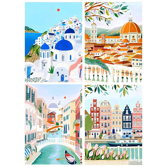 Yeaqee 4 Pcs Diamond Art Kits DIY Painting for Adult Aesthetic Wall Diamond Crafts Aesthetic Room Decor Cute Painting Pictures 5d Craft Wall Decor for Home 10 x 11.8''(Scenery)
