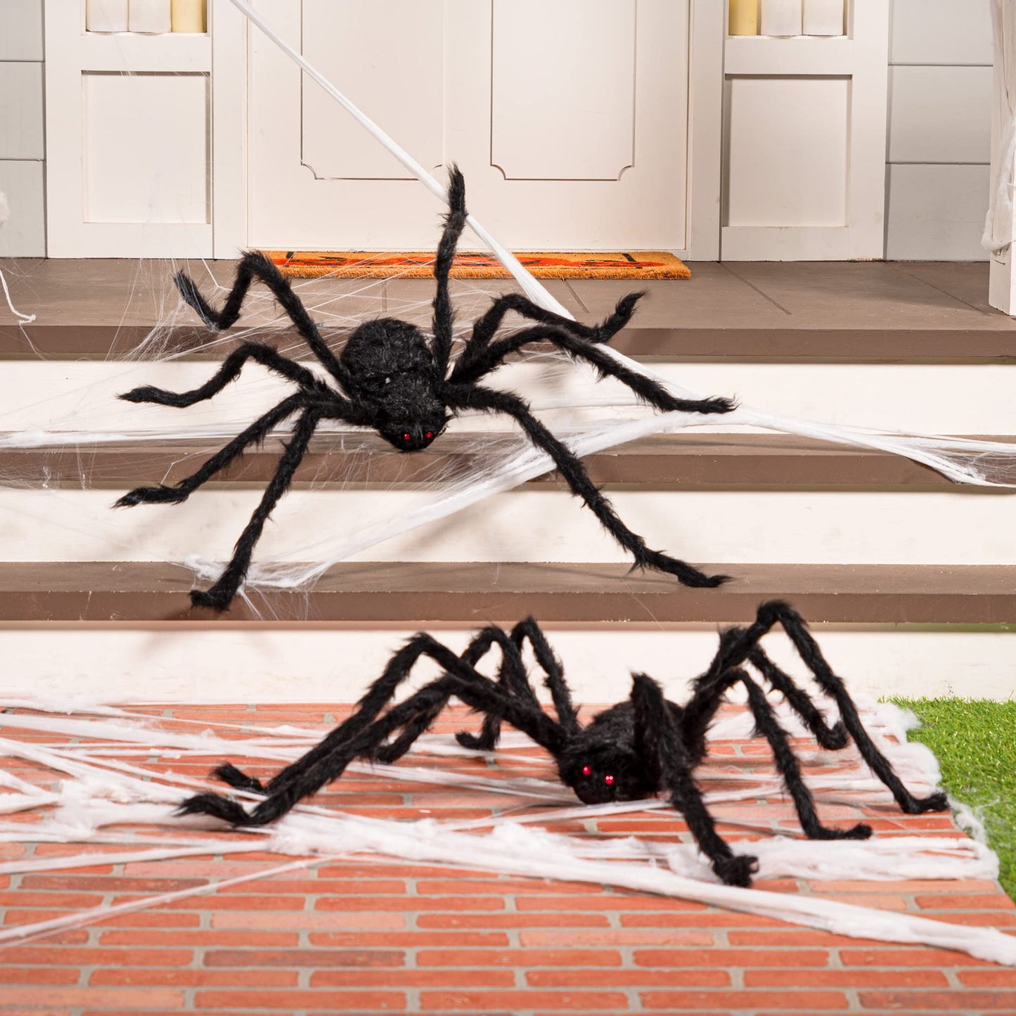 JOYIN 2 Pack 4 Ft Halloween Spider Decorations Outdoor, Scary Large Giant Spiders with Adjustable Legs for Halloween Outside Decor, Yard Lawn Indoor Haunted House Props