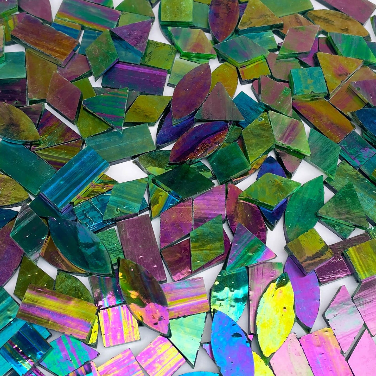 LITMIND Dark Green Iridescent Stained Glass Mosaic Tiles for Crafts - 240 Pieces, 5 Shapes Mixed (Rectangle, Triangle, Rhombus, Square, Leaf) - Ideal for Mosaic Making Projects