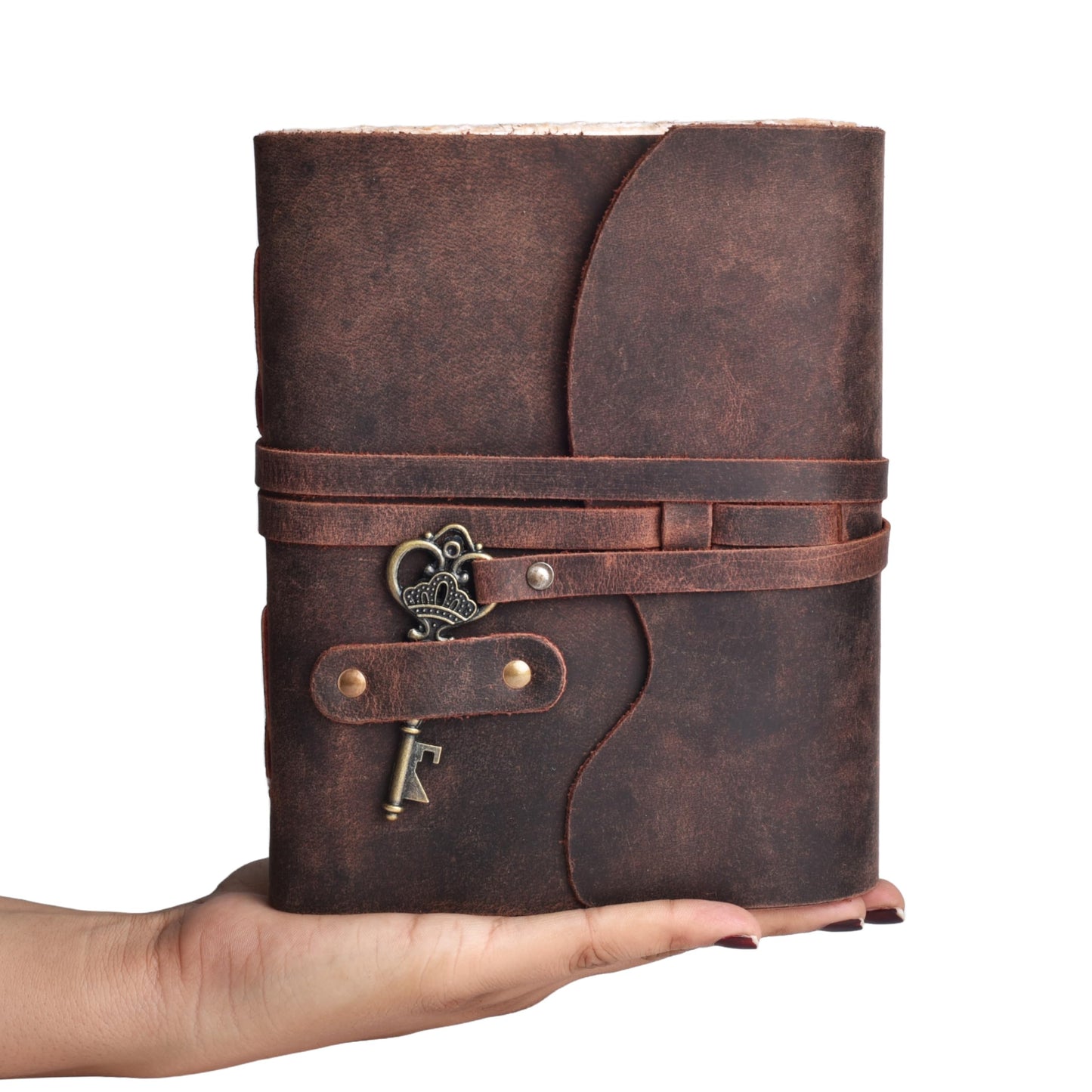 LEATHER VILLAGE Leather Journal – 200 Handmade Vintage Deckle Edge Paper – Leather bound Journal For Women Men- Vintage Key Closure - Book of Shadows - 6X4 inches (A6) - Fuchsia