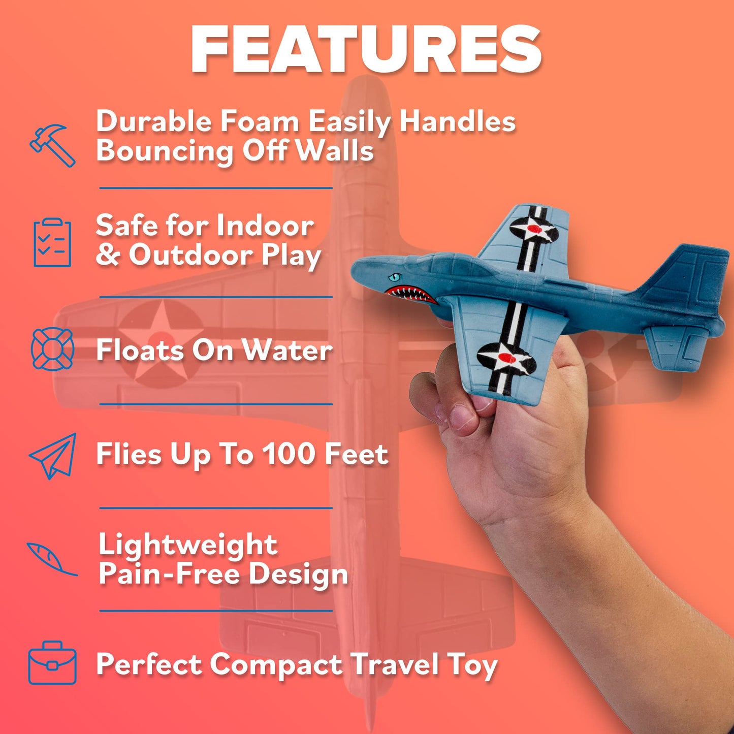 Foam Airplane for Kids: Airplane Toy Glider Plane Styrofoam Airplanes - Best Summer Gifts for Boys for All Ages 4 5 6 7 8 + Year Old - Outside Toys Air Planes Outdoor Army Toys for Kids Presents