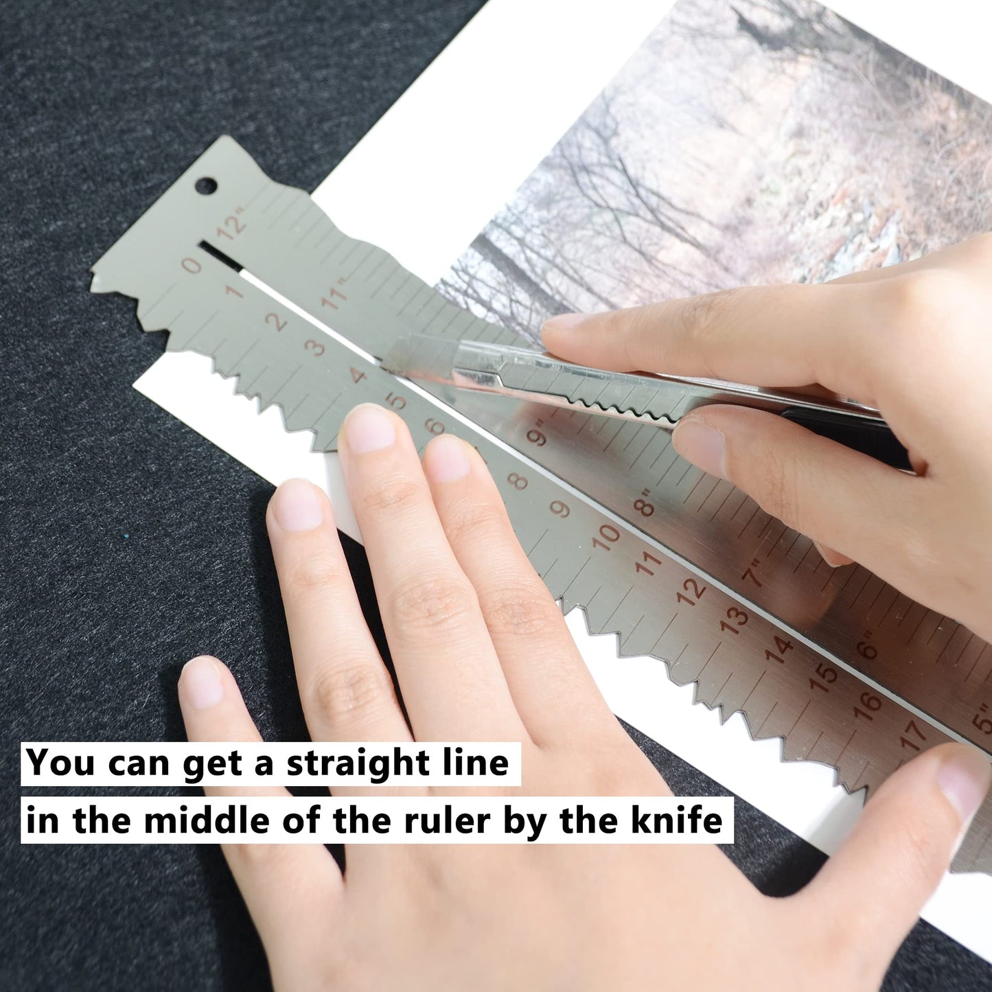 UPTTHOW 3PCS Stainless Steel Metal Paper Tearing Ruler Craft Ruler for Cutting Paper to Wavy Line Jagged and Irregular Edges 12'' Measuring Tool for Engineering School Office Architect and Drawing