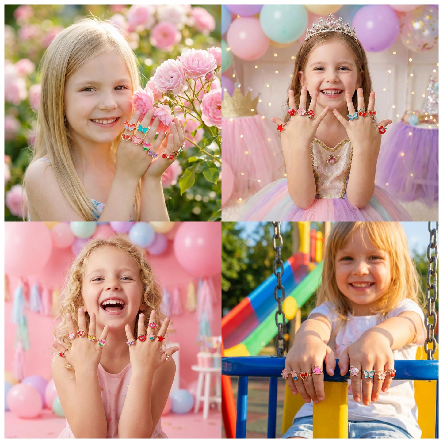 PASEMM 36pcs Little Girl Alloy Jewelry Rings, Adjustable, No Duplication Kids Play Ring in Box,Pretend and Dress Up Rings for 4-12 Year Old Girls Birthday Holiday Gifts, 4 5 6 7 8 9 10 11 12 Year Old Girl Toys for Kids