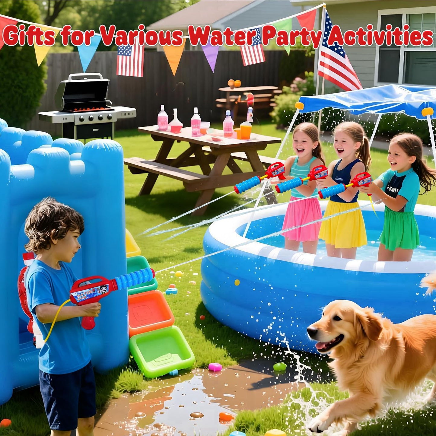 Minaso Backpack Water Gun for Kids, Superhero Squirt Gun, 1.3L Cartoon Summer Outdoor Toys with Adjustable Straps for Swimming Pool Backyard Beach Water Fight Game (Red)