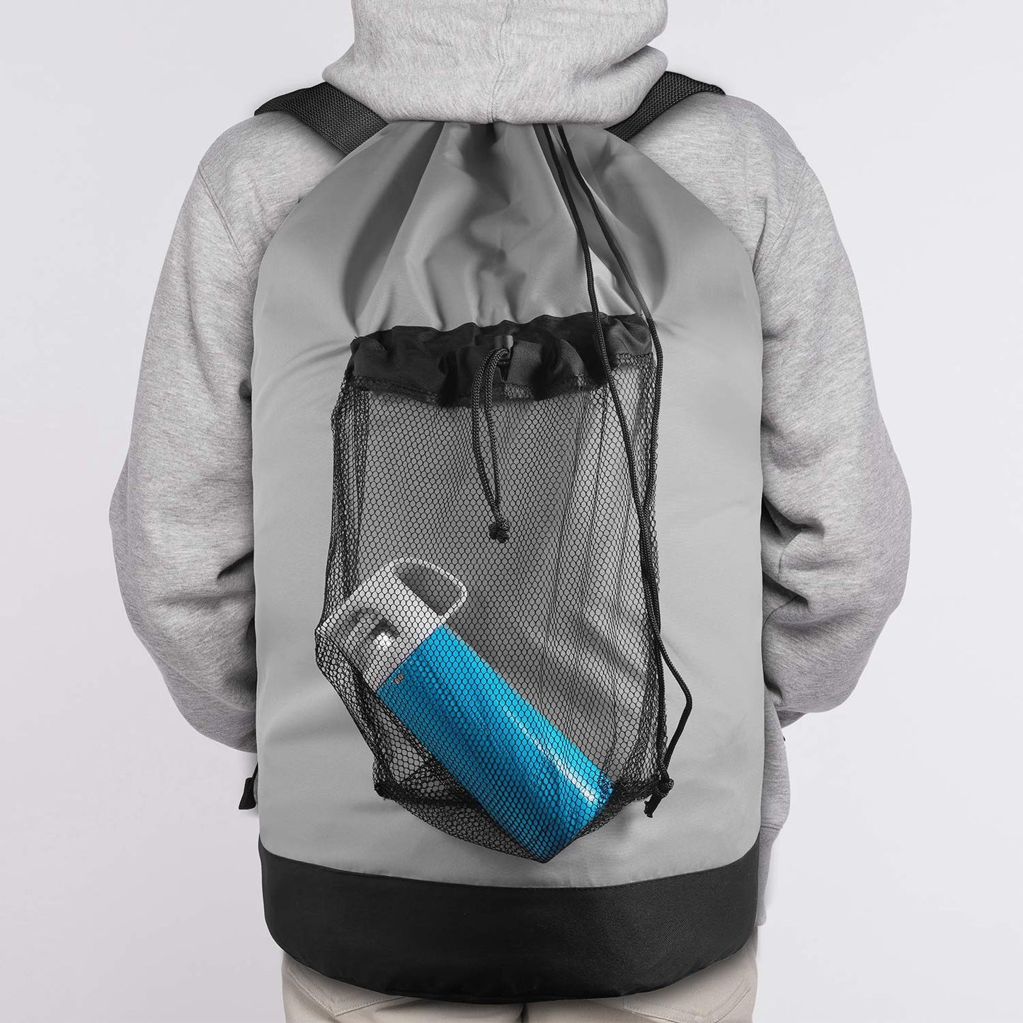 Backpack Laundry Bag, Laundry Backpack with Shoulder Straps and Mesh Pocket Durable Nylon Clothes Hamper Bag with Drawstring Closure for College, Travel, Laundromat, Apartment