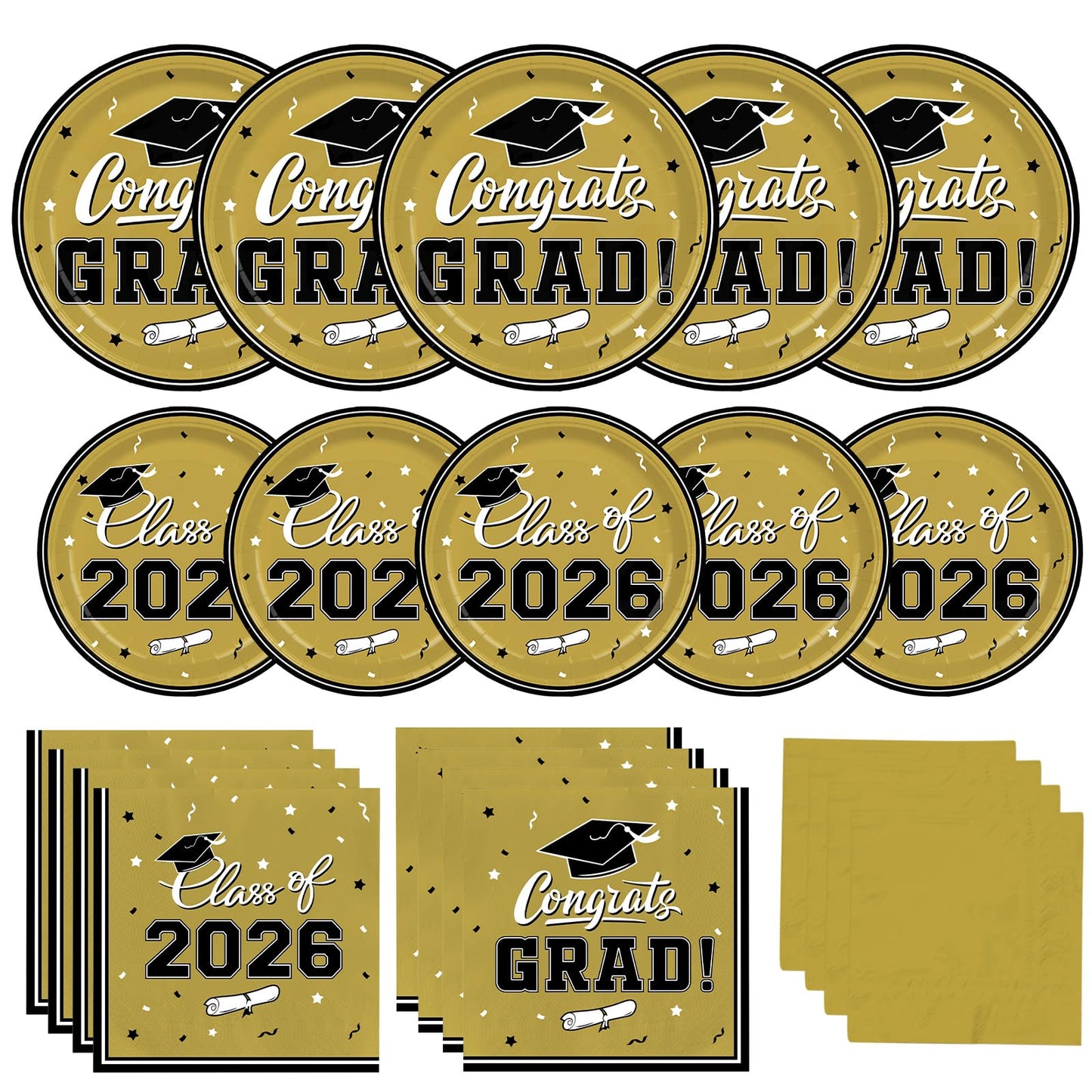 Graduation Party Plates and Napkins Gatherfun Graduation decorations 2026 Gold Disposable Paper Plates Luncheon Napkins Cocktail Napkins for Congrats Grad Party Decorations, Serve 50