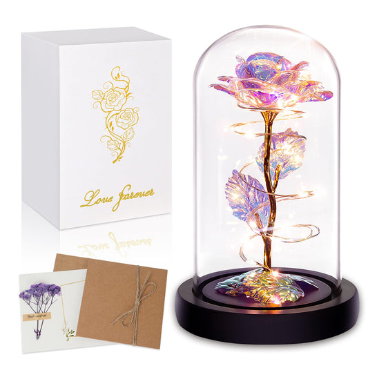 Birthday Gifts for Women,Mothers Day Flowers Gifts for Mom,Wife,Grandma,Mom Gifts for Her,Light Up Rose Flowers in Glass Dome,Colorful Rainbow Flower Rose Presents for Birthday,Anniversary,Valentines