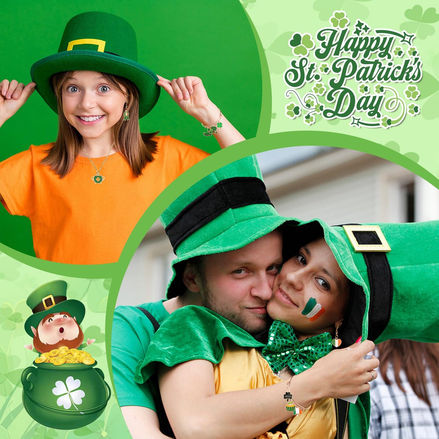 SANNIX 350pcs St. Patrick's Day Charms, Shamrock Charms for Jewelry Making - Green Hat Beer Gnome Irish Enamel Pendants for DIY Crafts Bracelets Necklaces Earrings Making Supplies