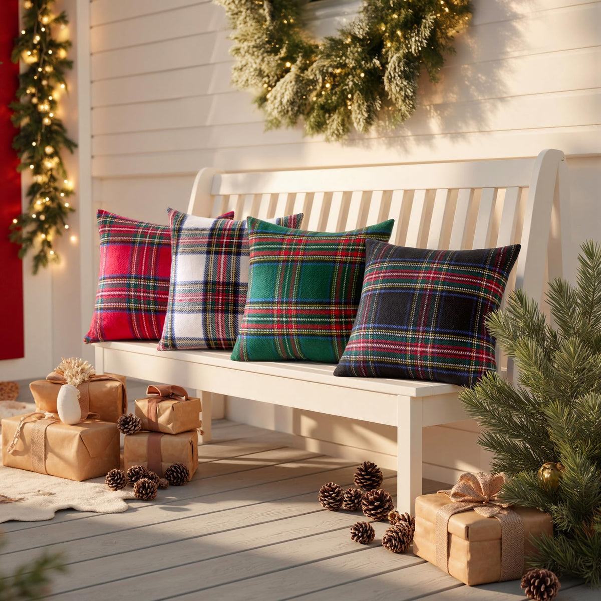 Christmas Plaid Decorative Pillow Covers Set of 2 18x18inch Black