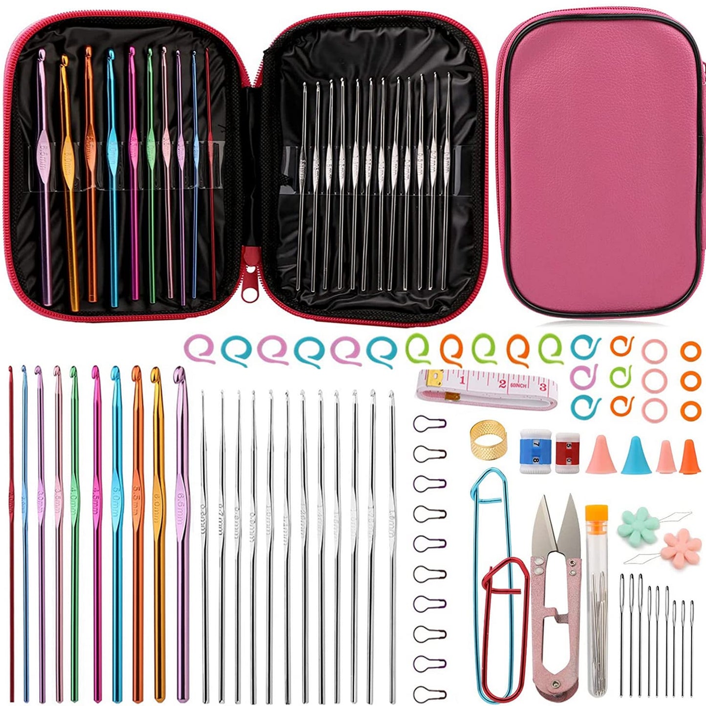 UzecPk 96 PCS Crochet Hooks Kit, Crochet Needles Set with Storage Bag, Aluminum Crochet Hooks with Stitch Markers and Large-Eye Blunt Needles for Experienced Crochet Hook Lovers