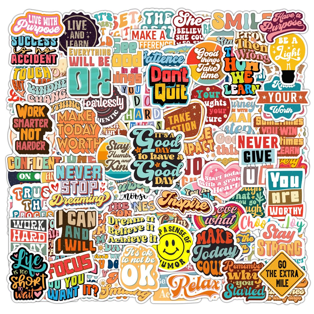 100 Pack Motivational Stickers, Positive Inspirational Decals, Teacher Rewards for Phone Cases Laptops, Gifts for Summer Camp Vacations, Water Bottle Stickers for Women Teens Kids and Adults (Inspire)