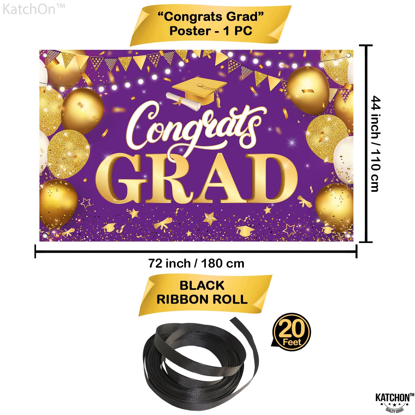 KatchOn, XtraLarge Congrats Grad Banner - 72x44 Inch, Purple And Gold Graduation Backdrop | Purple and Gold Graduation Decorations 2026 | Grad Banner for Grad Decorations Class of 2026