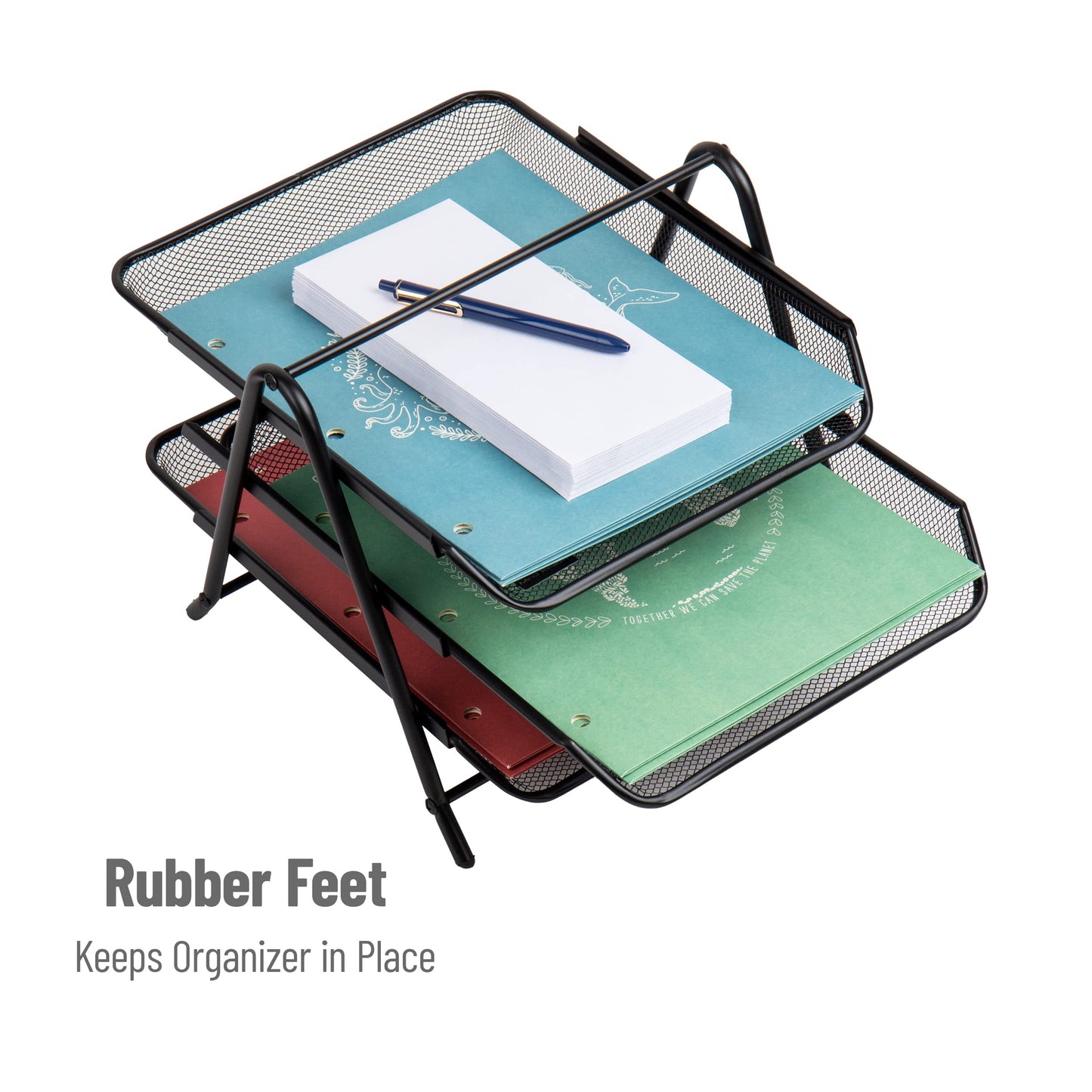 3-Tier Paper Tray, Desktop Organizer, File Storage, Office, Metal Mesh, 11.75"L x 13.75"W x 10"H, Black