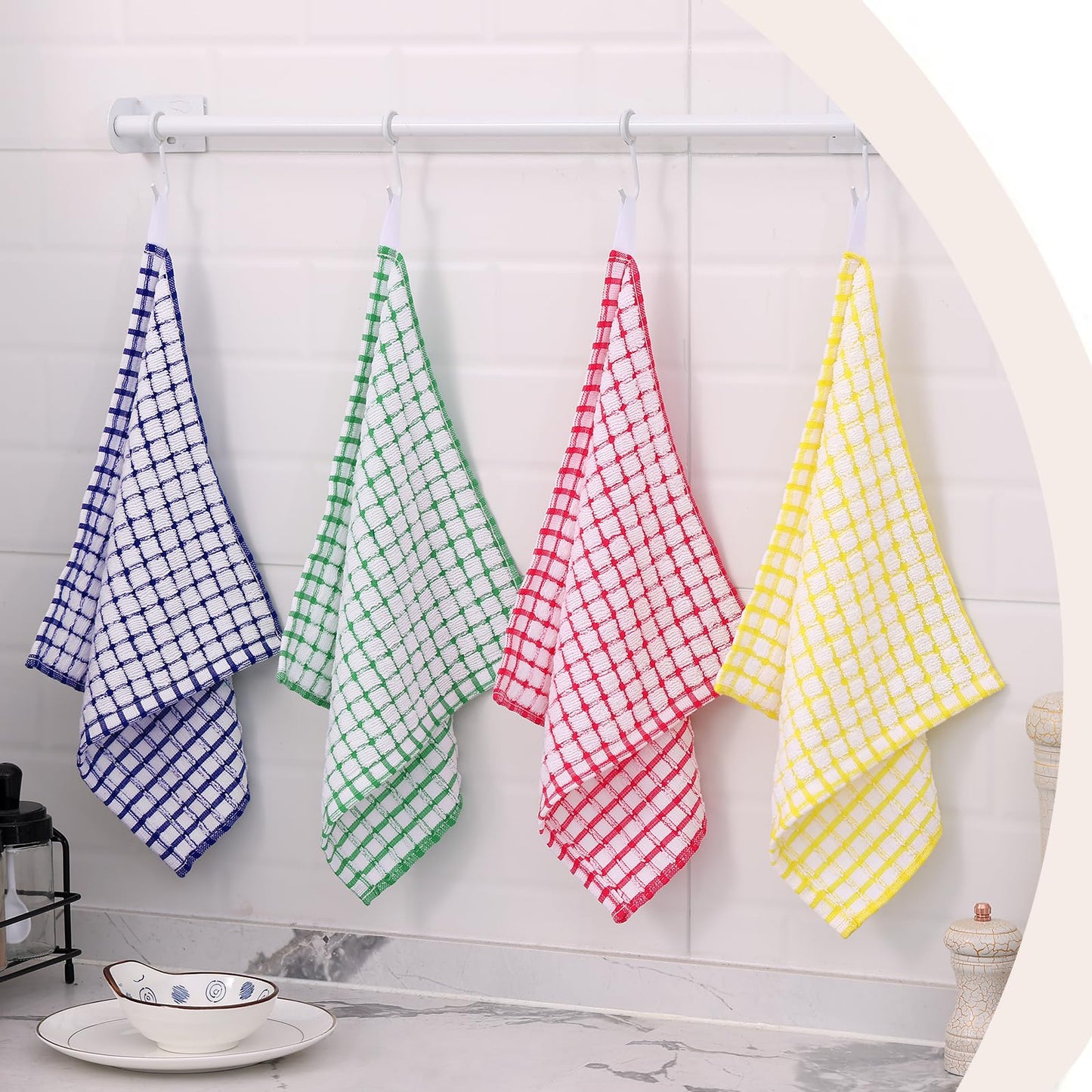 Cotton 8 Pack Terry Kitchen Dish Cloths, 12 x 12 Inches Super Soft and Absorbent Dish Rags, Quick Drying Dish Towels for Washing Dishes, Mixed Color