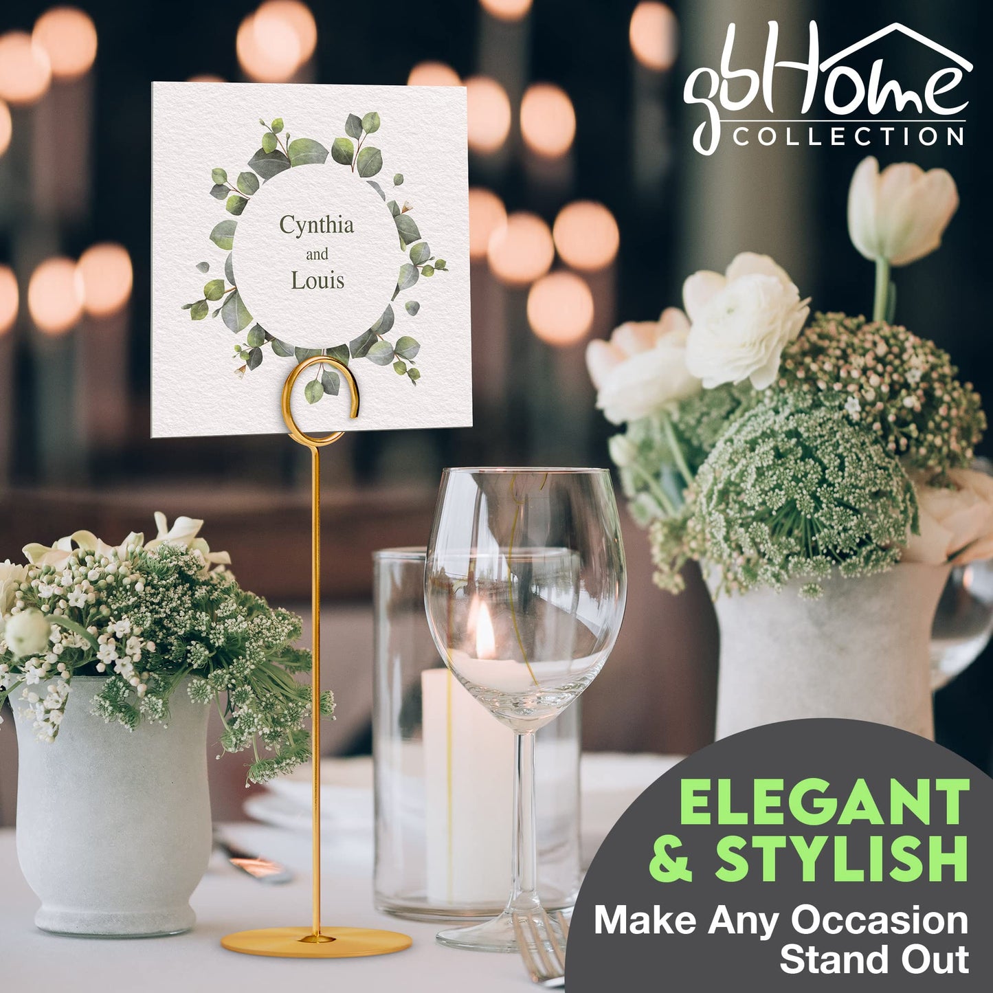 Gray Bunny Metal Table Number Holders, 12 Pack, 8 Inches, Gold Place Card Holders, Picture Holders for Tables, Table Card Holders for Wedding Table Numbers, Table Number Stands, Table Sign Holders