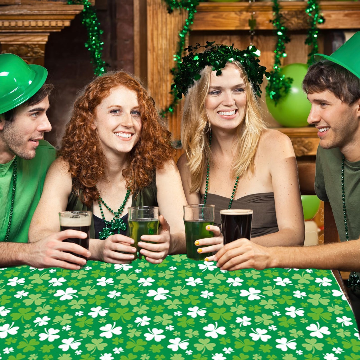 St patricks Day Decorations,2Pcs 54”x108”Shamrock Tablecloth Waterproof Irish Green St Patricks Table Cloth St patrick's Day Party decorations Outdoor Indoor Dining Room Mantel Supplies(Green Clover)