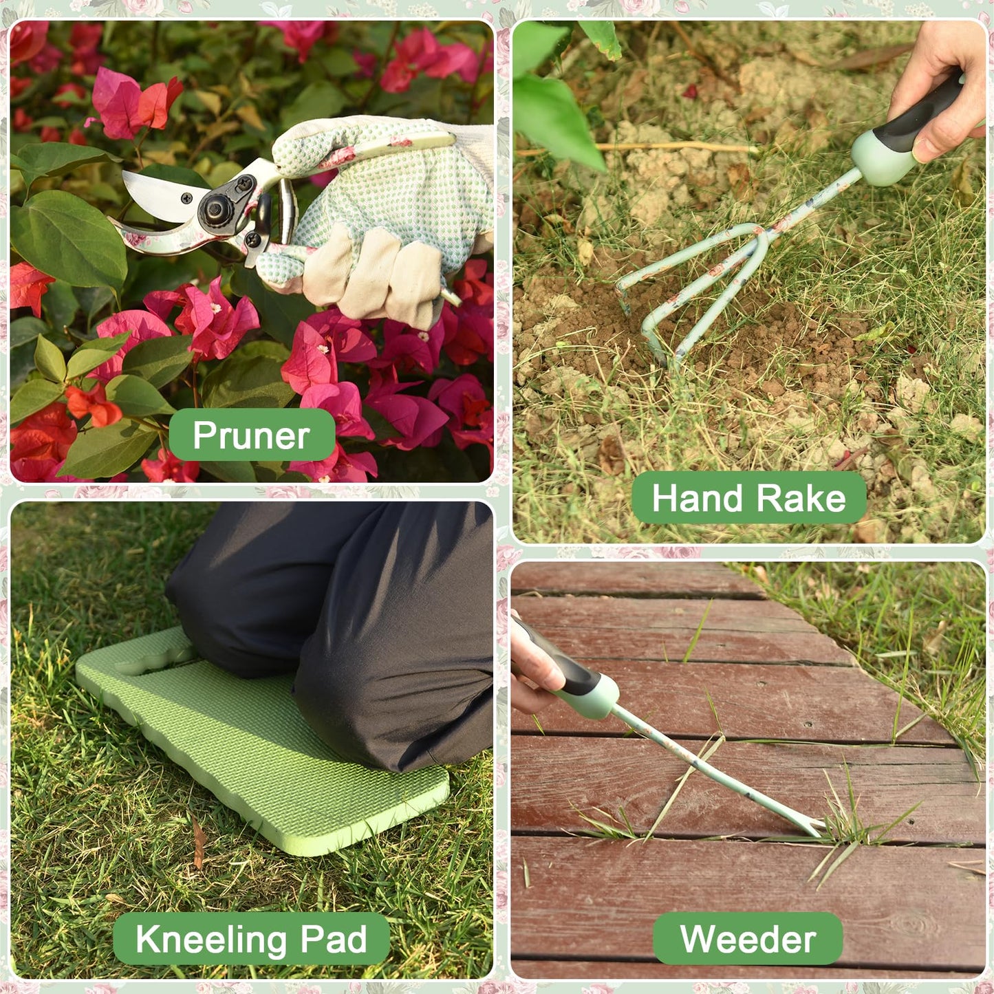 Gardening Tools, WisaKey 10 Piece Heavy Duty Garden Tools Set with Handle, Durable Fashion Garden Organizer Handbag, Ideal Gardening White Elephant Gifts Gift for Woman