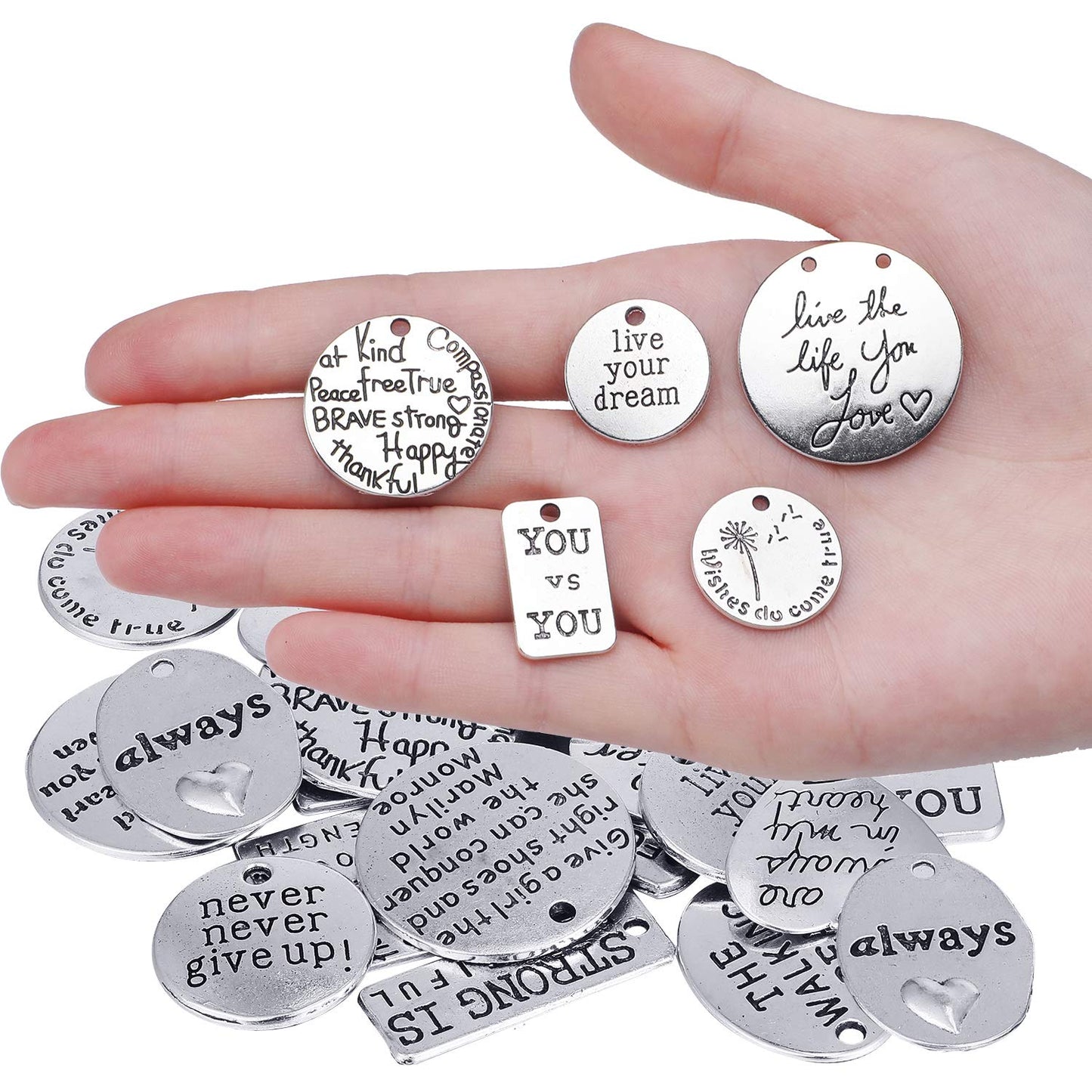Hicarer 259 Pieces Inspirational Motivational Keychains Charms Bulk Inspirational Words Charms with Open Jump Key Rings for Various DIY Necklaces, Bracelets